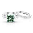 5 Carat Princess Cut Bridal Ring Set with IGI Certified Lab Grown Green Diamond Vivid Green - VS1 - Rosec Jewels
