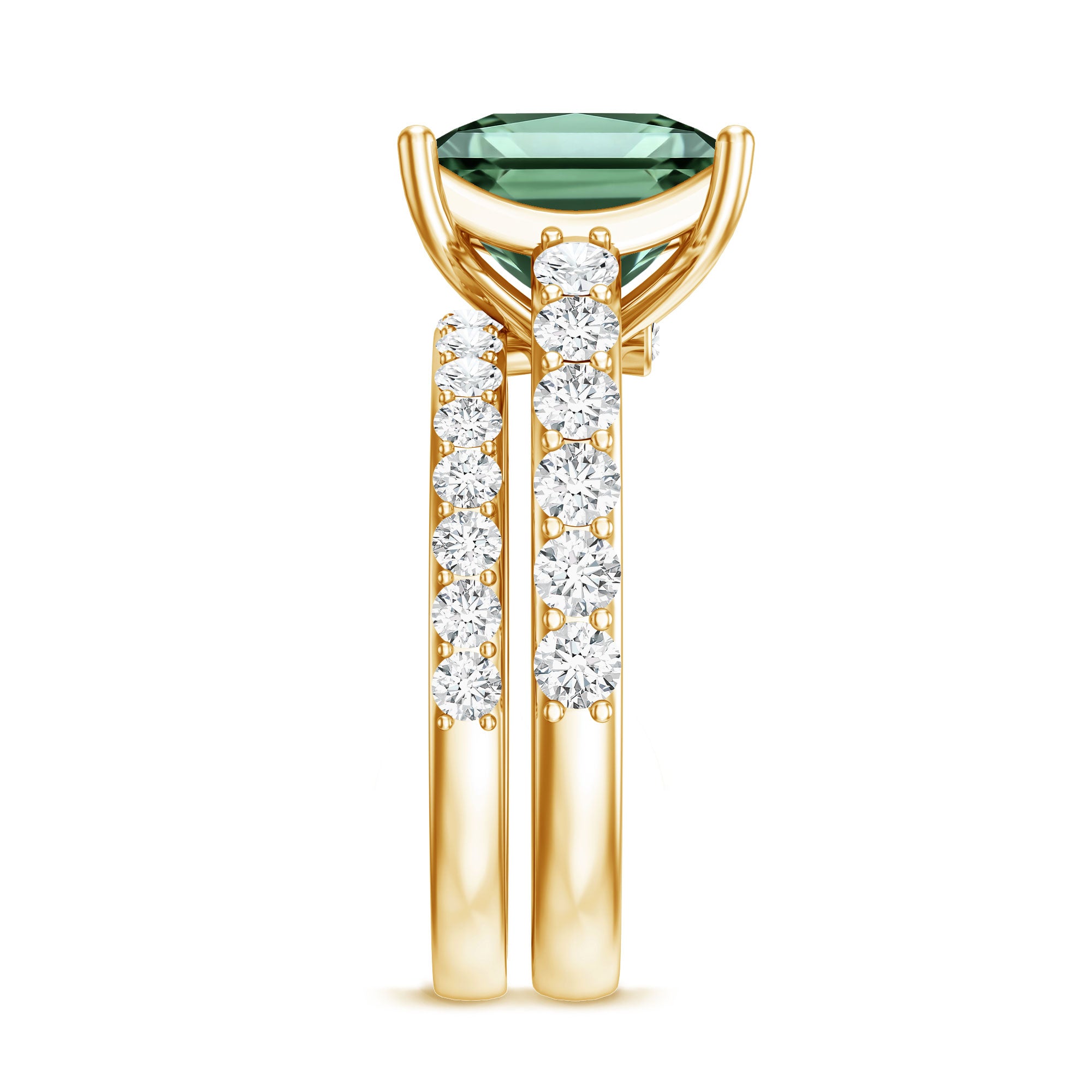 5 Carat Princess Cut Bridal Ring Set with IGI Certified Lab Grown Green Diamond Vivid Green - VS1 - Rosec Jewels