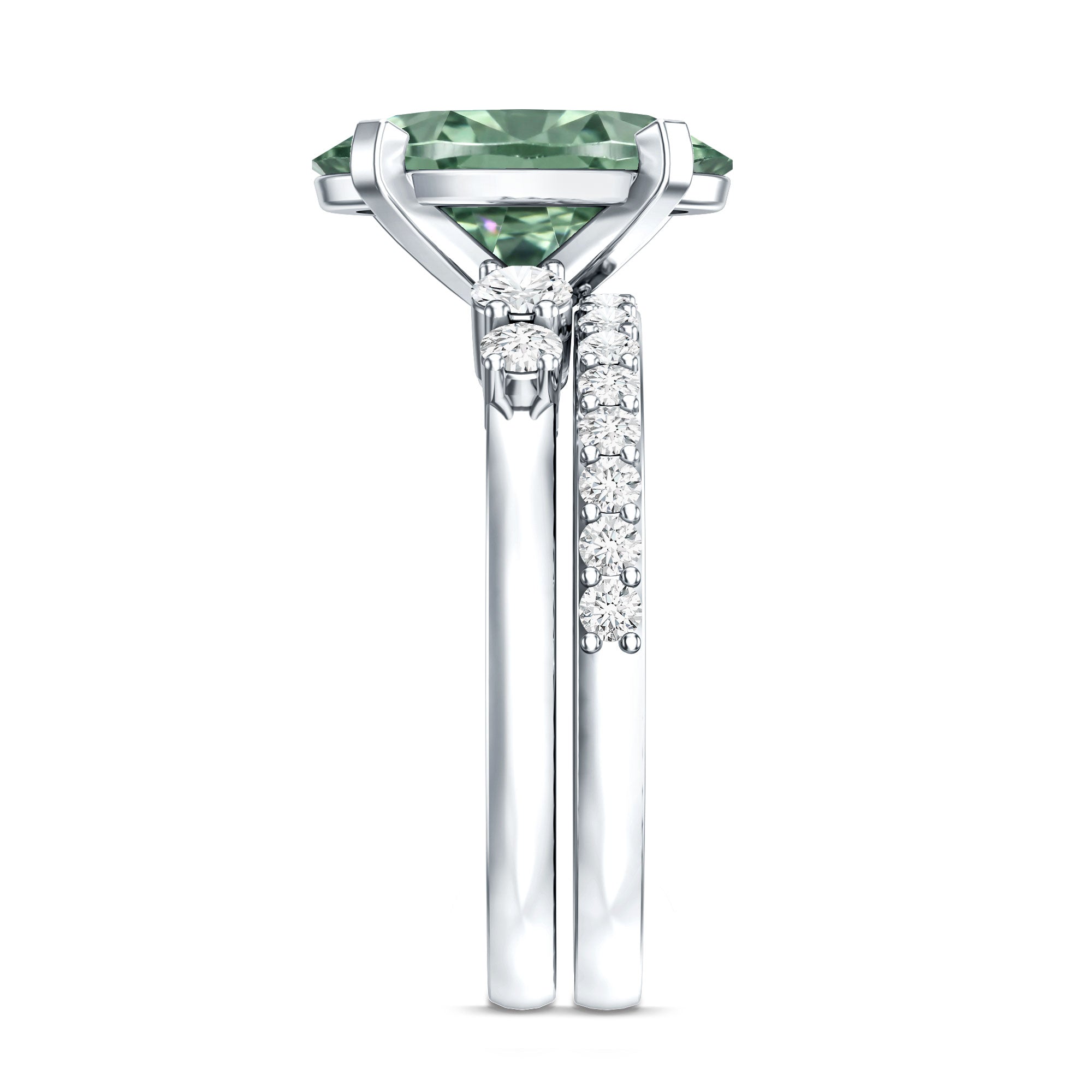 IGI Certified Oval Lab Grown Green Diamond Wedding Ring Set 4 Carat Vivid Green - VS1 - Rosec Jewels