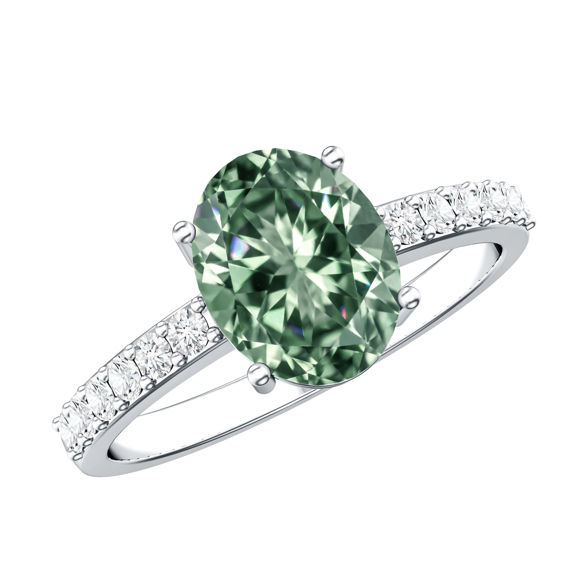 IGI Certified 2 Carat Lab Grown Green Diamond Oblong Engagement Ring Vivid Green - VS1 - Rosec Jewels