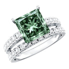 5 Carat Lab Grown Green and White Diamond Princess Cut Wedding Ring Set with IGI Certificate Vivid Green - VS1 - Rosec Jewels