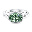 3 Carat East West Set Lab Grown Green Diamond Oval Engagement Ring IGI Certified Vivid Green - VS1 - Rosec Jewels
