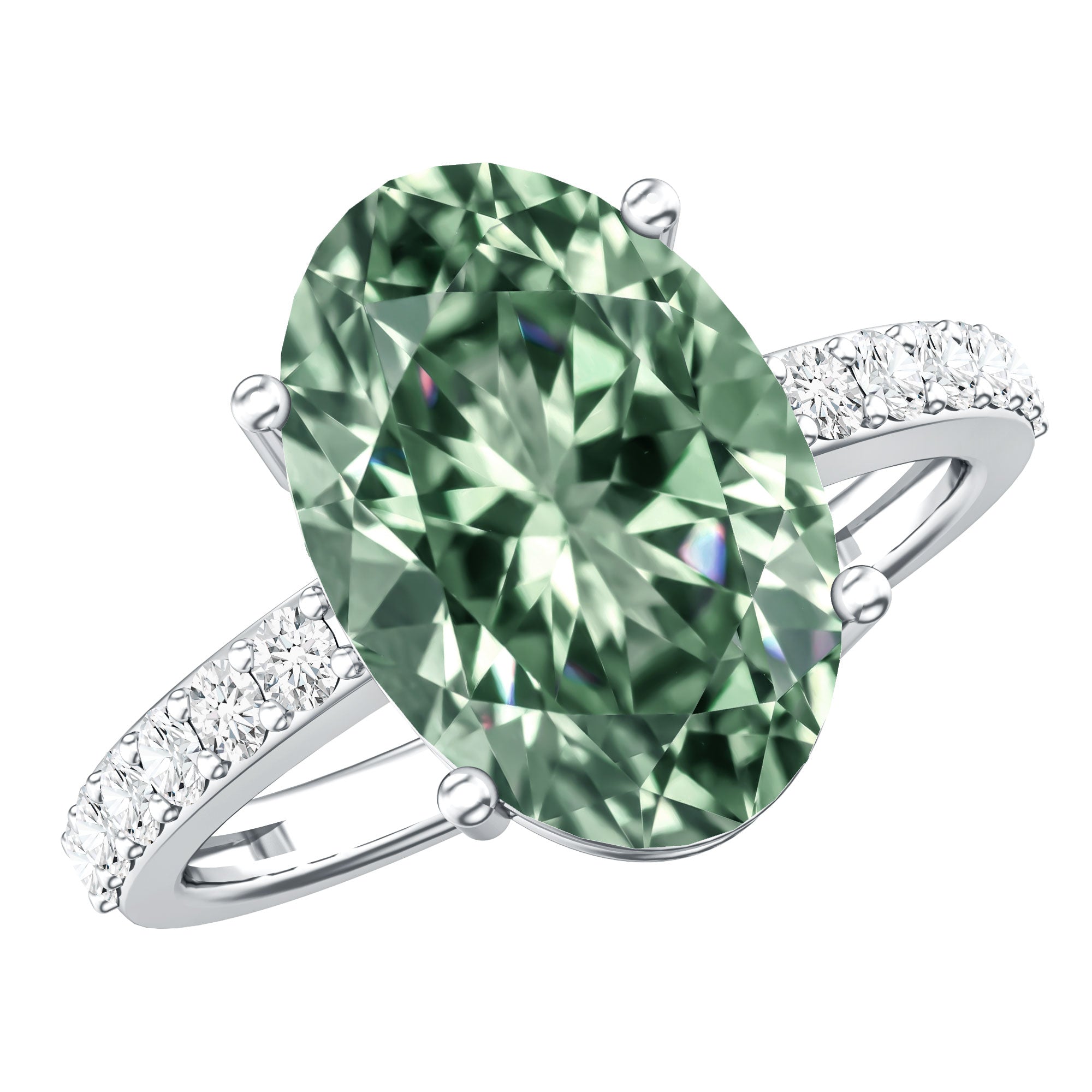 Rosec Jewels-Elongated 4 Carat Oval Lab Grown Green Diamond Engagement Ring IGI Certified