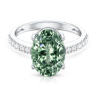 Rosec Jewels-Elongated 4 Carat Oval Lab Grown Green Diamond Engagement Ring IGI Certified