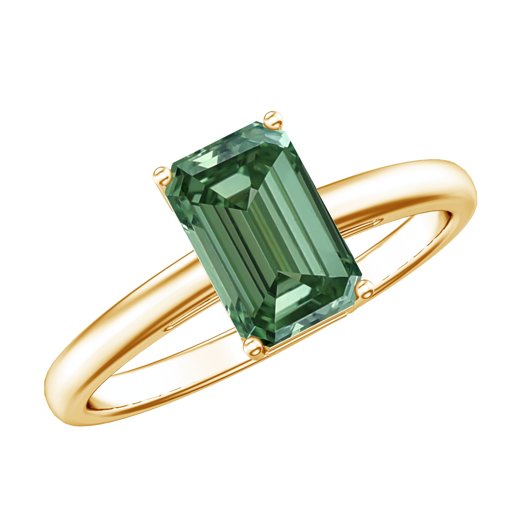 IGI Certified Solitaire Lab Grown Green Diamond Emerald Cut Engagement Ring 2 Carat Vivid Green - VS1 - Rosec Jewels