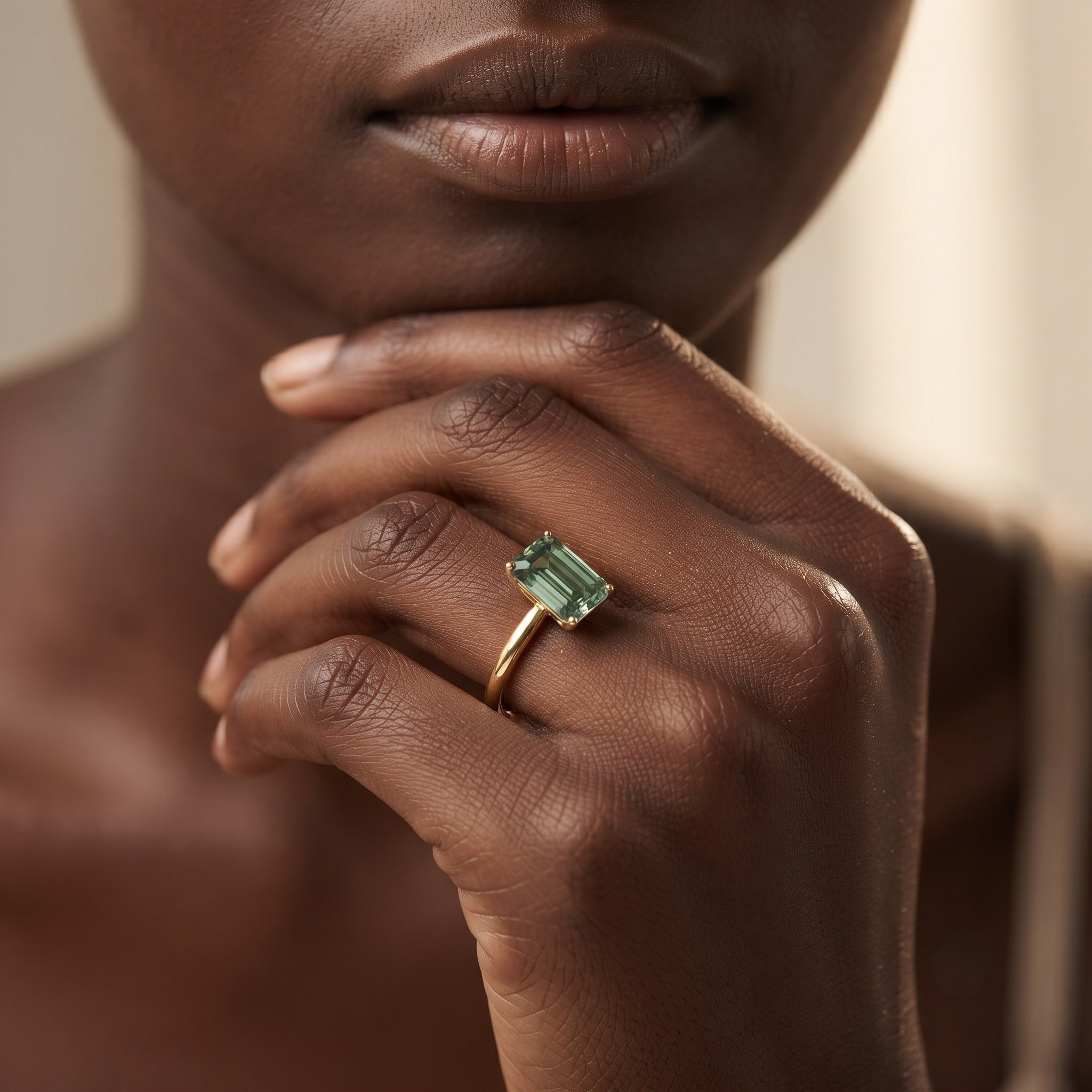Solitaire Lab Grown Green Diamond 3 Carat Emerald Cut Engagement Ring IGI Certified Vivid Green - VS1 - Rosec Jewels