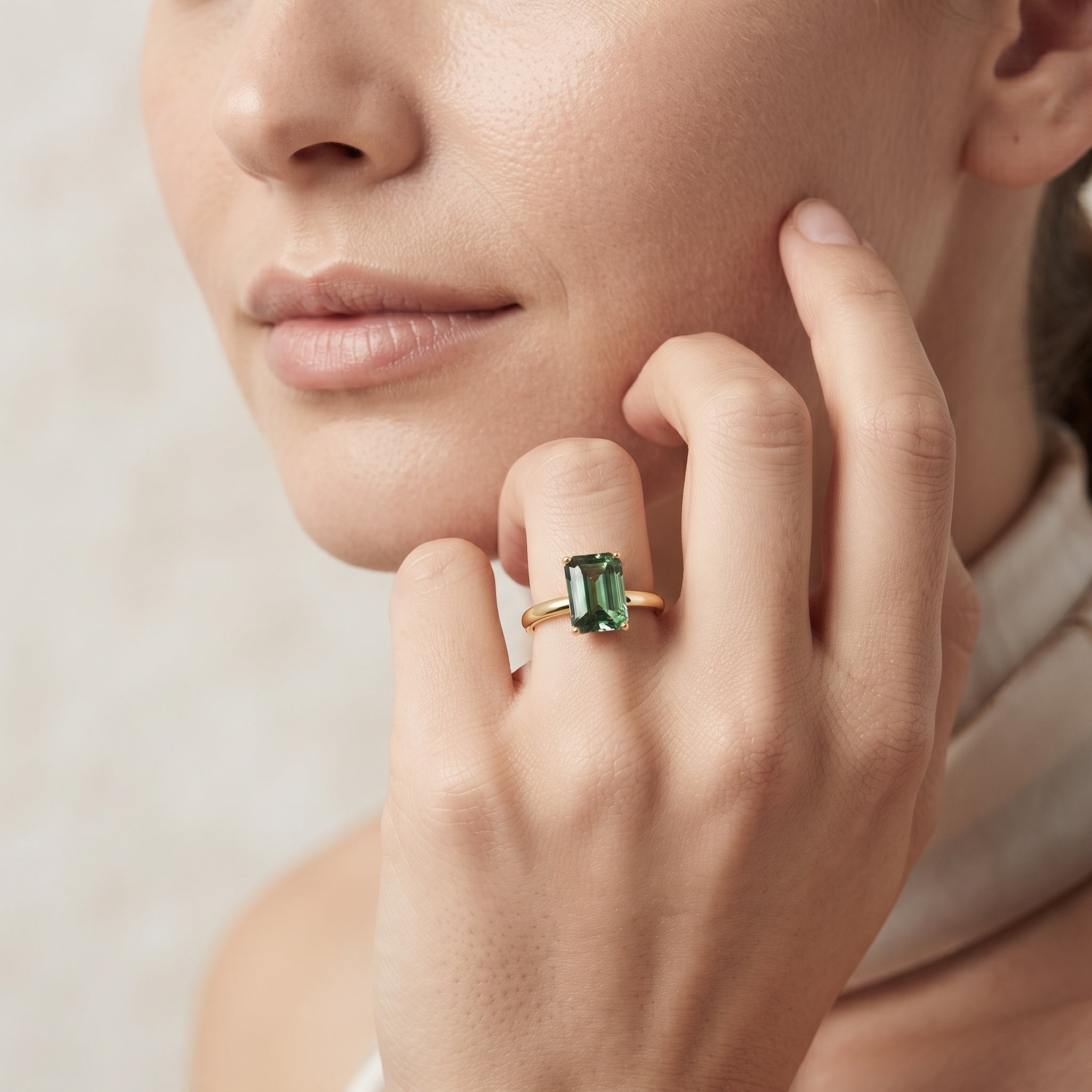Solitaire Lab Grown Green Diamond 3 Carat Emerald Cut Engagement Ring IGI Certified Vivid Green - VS1 - Rosec Jewels