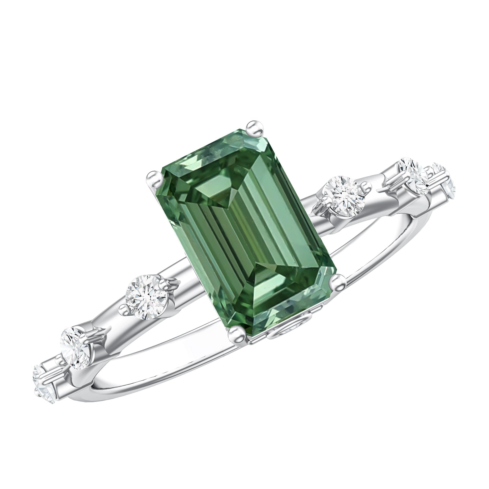 Rosec Jewels-IGI Certified Lab Grown Green Diamond Emerald Cut Engagement Ring 2 Carat