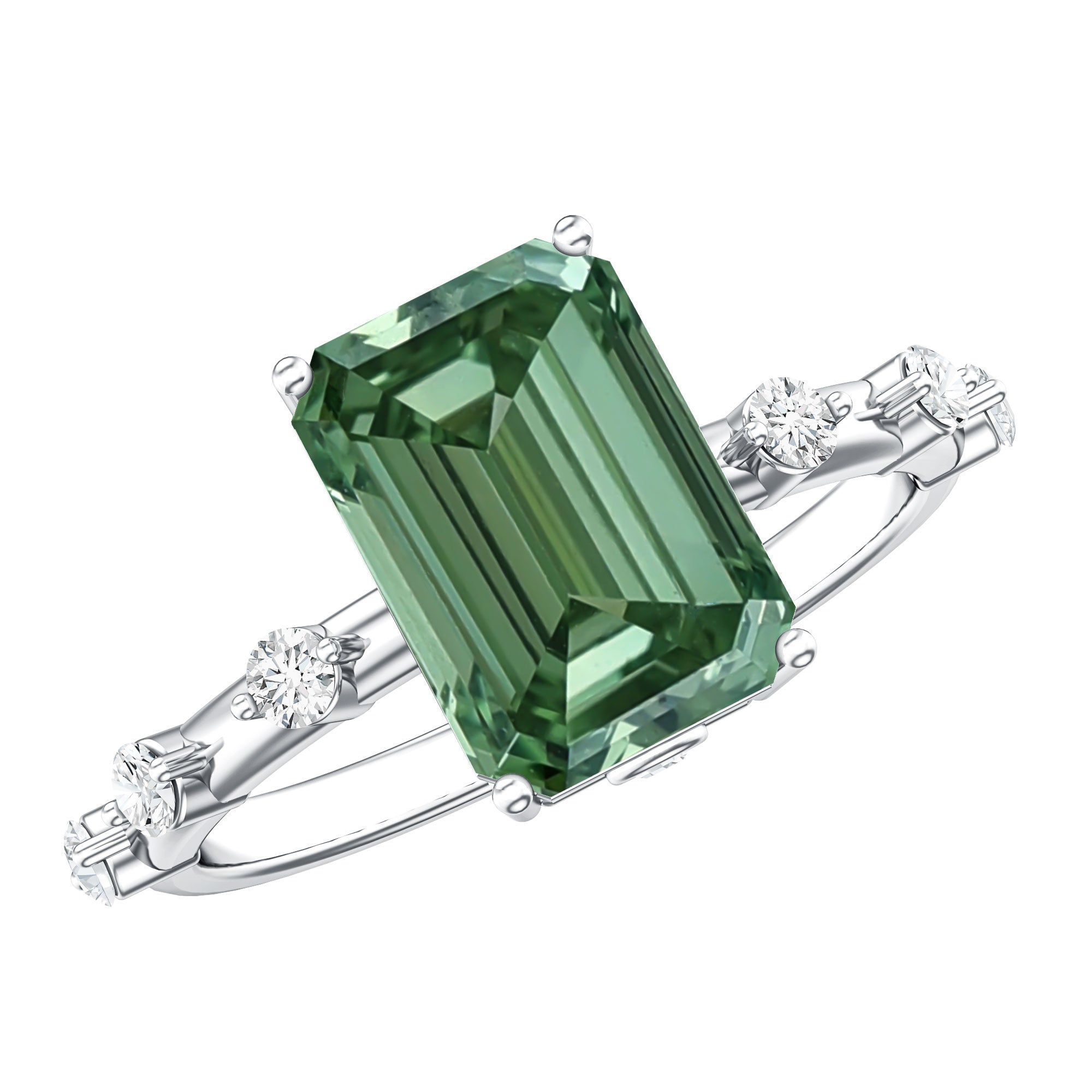 Rosec Jewels-3 Carat Emerald Cut Lab Grown Green Diamond Engagement Ring IGI Certified