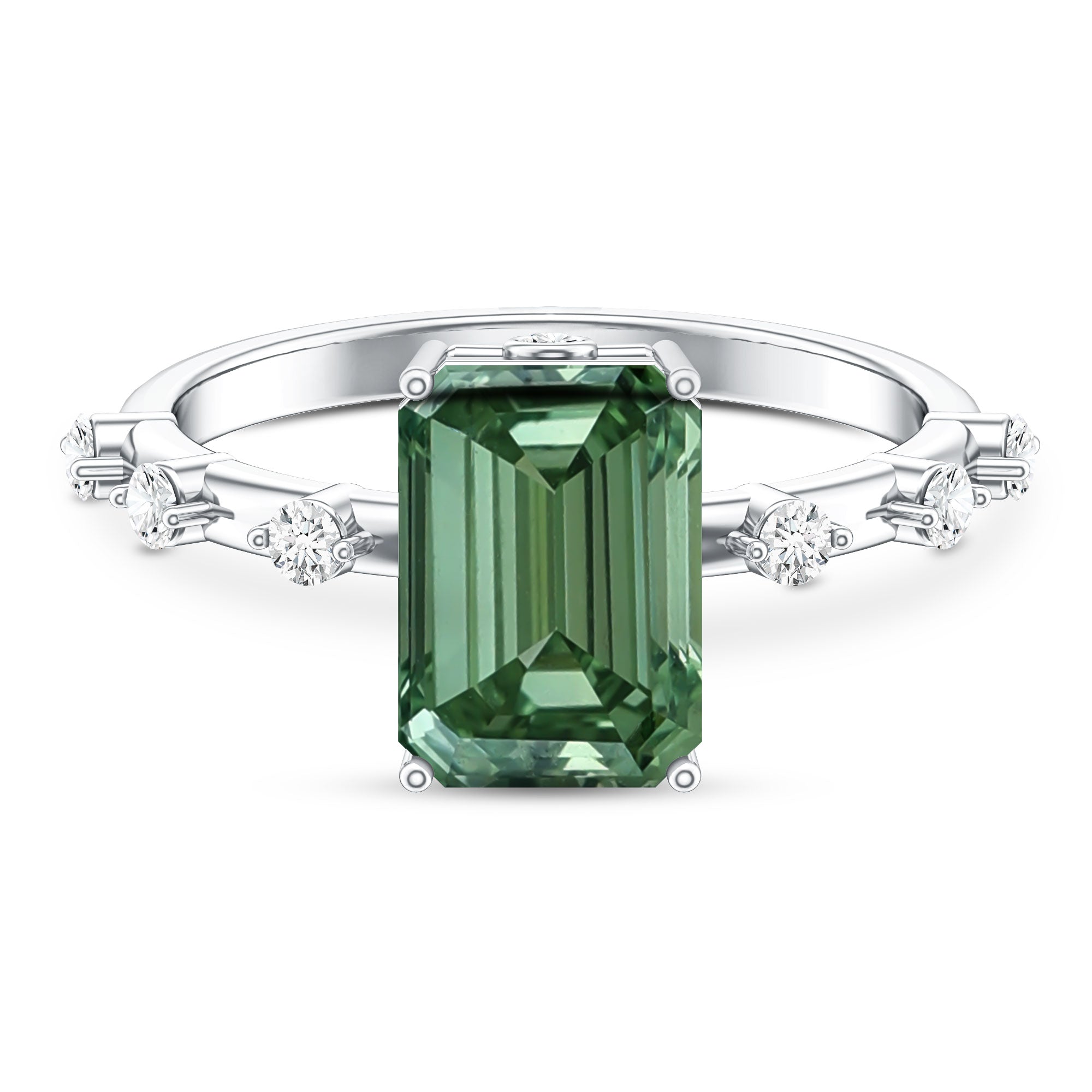 Rosec Jewels-3 Carat Emerald Cut Lab Grown Green Diamond Engagement Ring IGI Certified