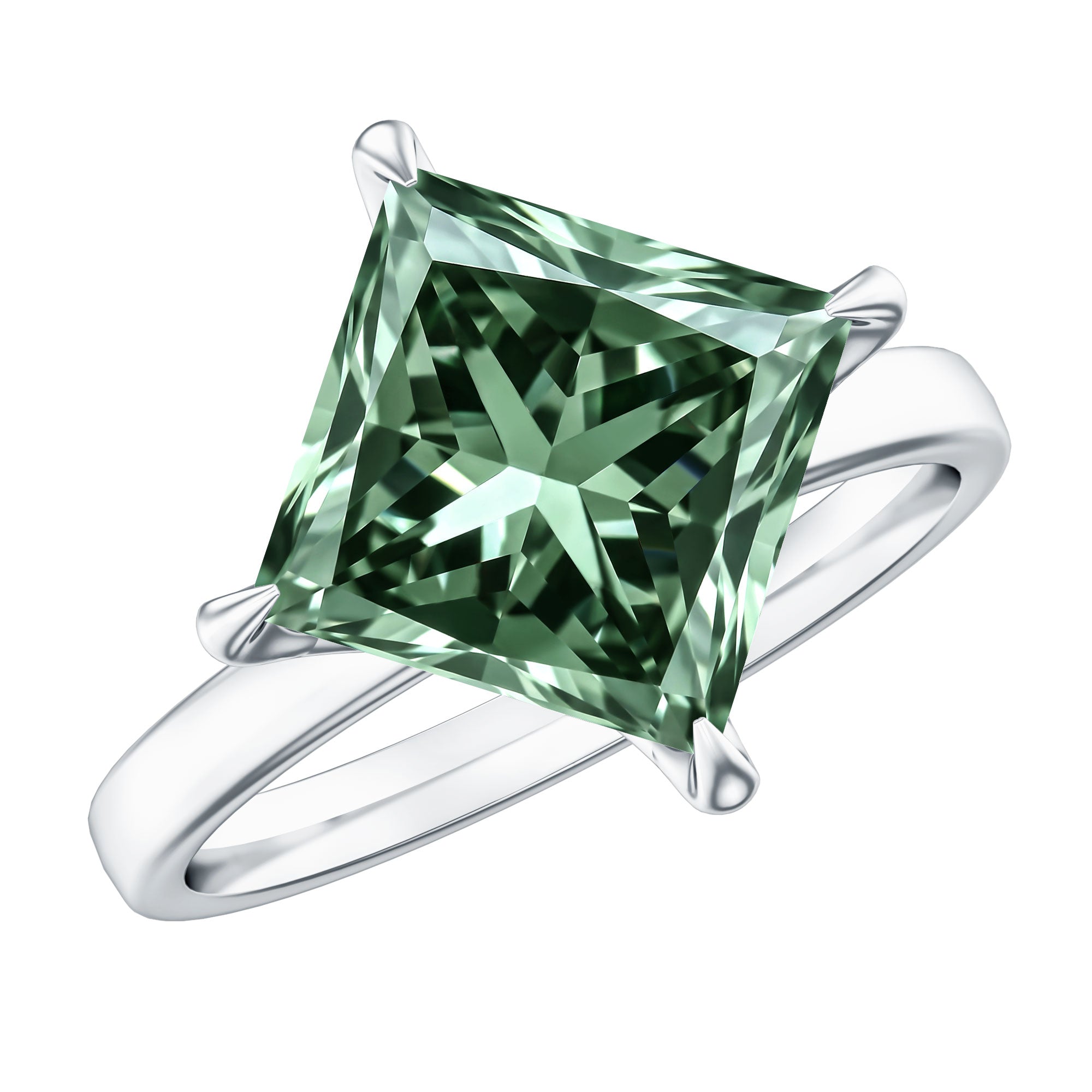 Rosec Jewels-Solitaire 5 Carat Lab Grown Green Diamond Princess Cut Engagement Ring IGI Certified