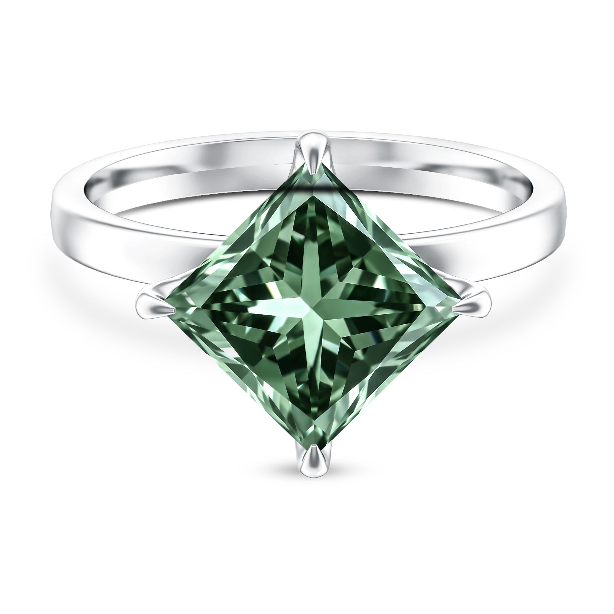 Rosec Jewels-Solitaire 5 Carat Lab Grown Green Diamond Princess Cut Engagement Ring IGI Certified
