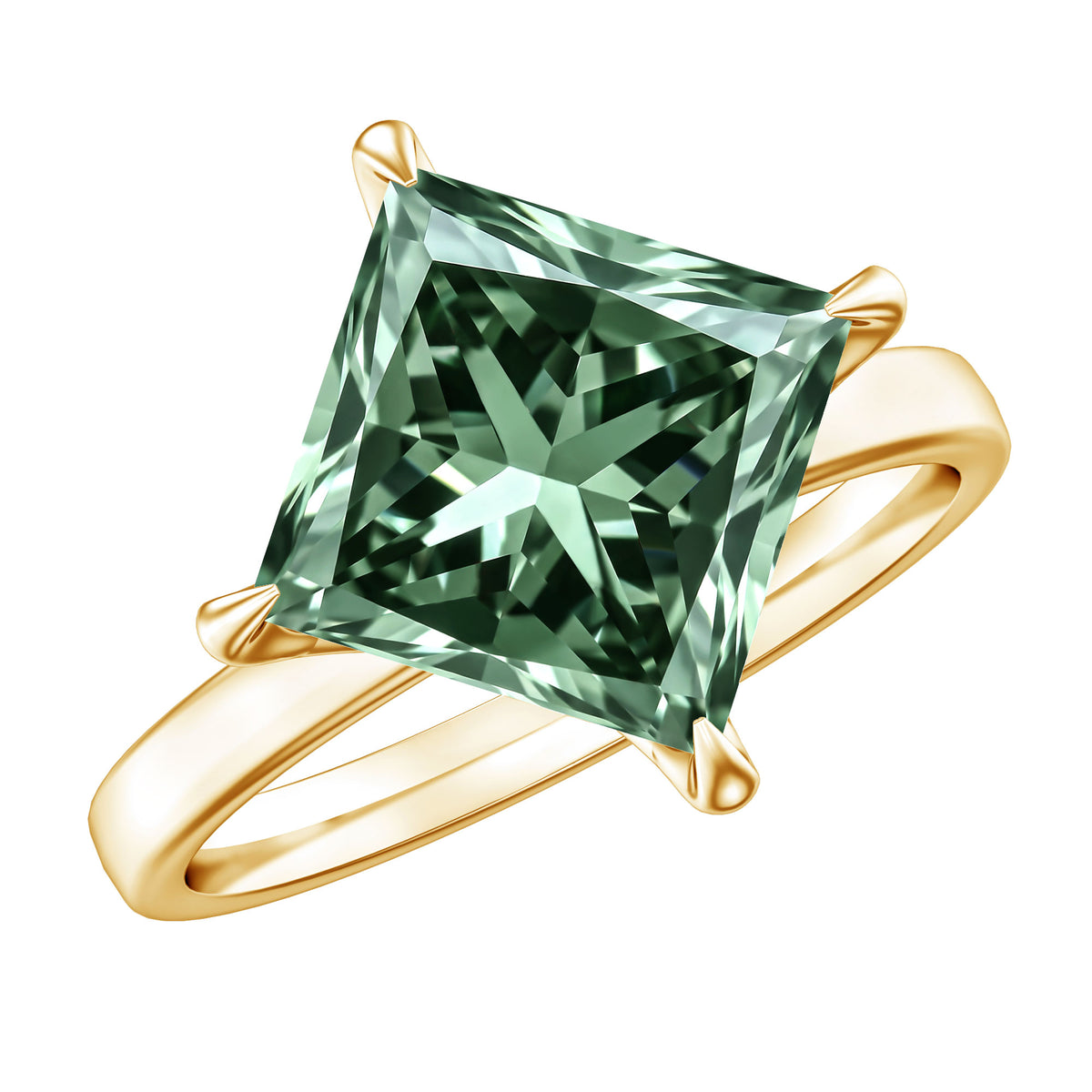 Rosec Jewels Solitaire 5 Carat Lab Grown Green Diamond Princess Cut Engagement Ring IGI Certified