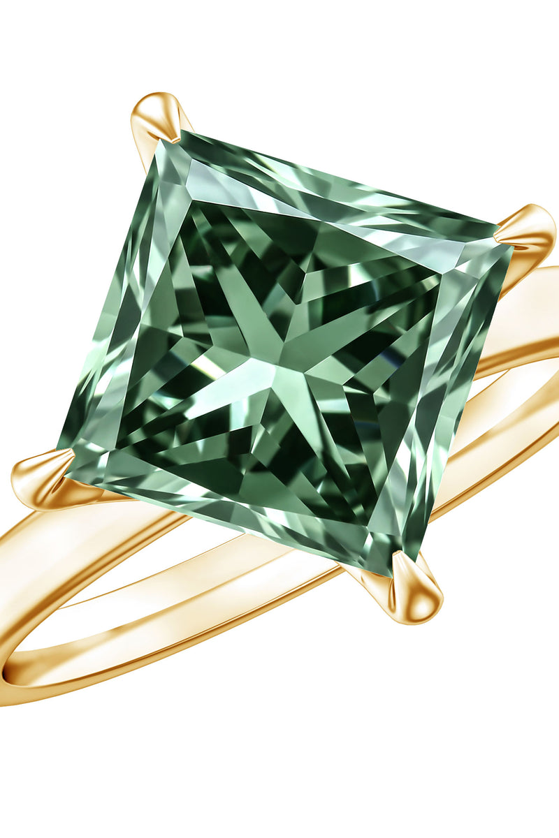 Rosec Jewels Solitaire 5 Carat Lab Grown Green Diamond Princess Cut Engagement Ring IGI Certified