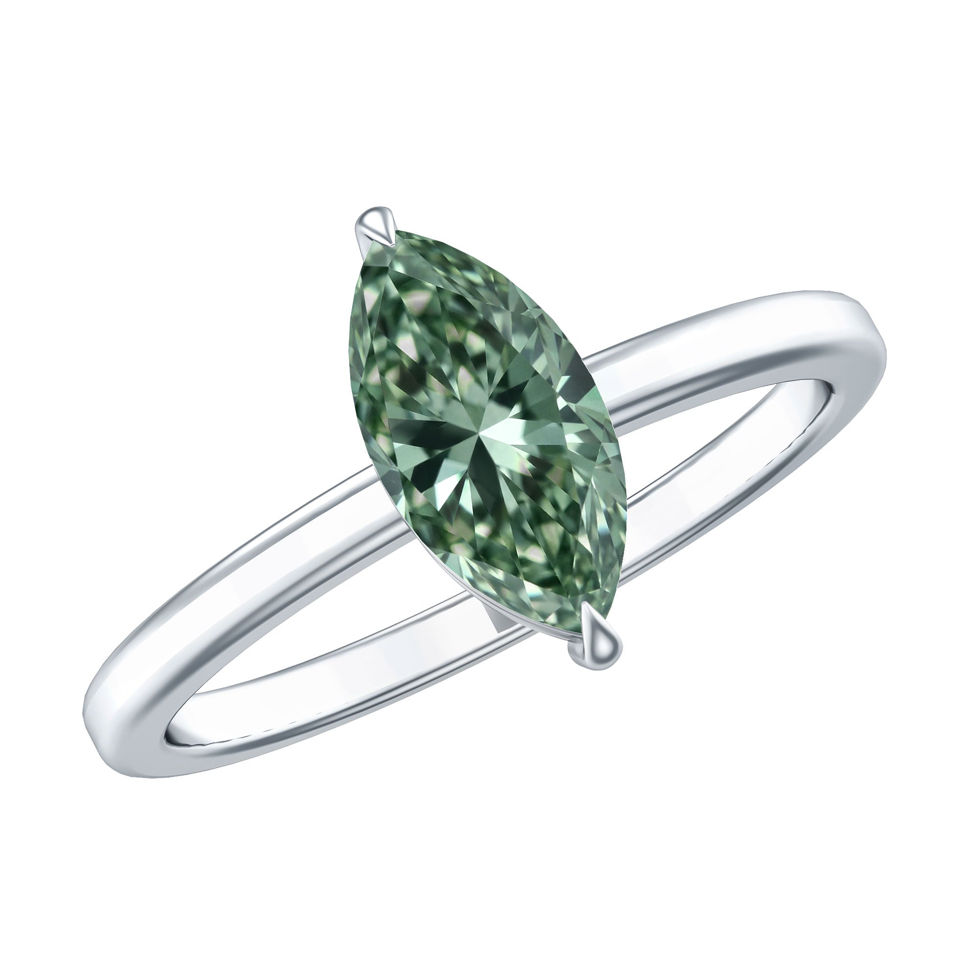 Rosec Jewels-Lab Created 1 Carat Green Diamond Marquise Cut Solitaire Engagement Ring IGI Certified