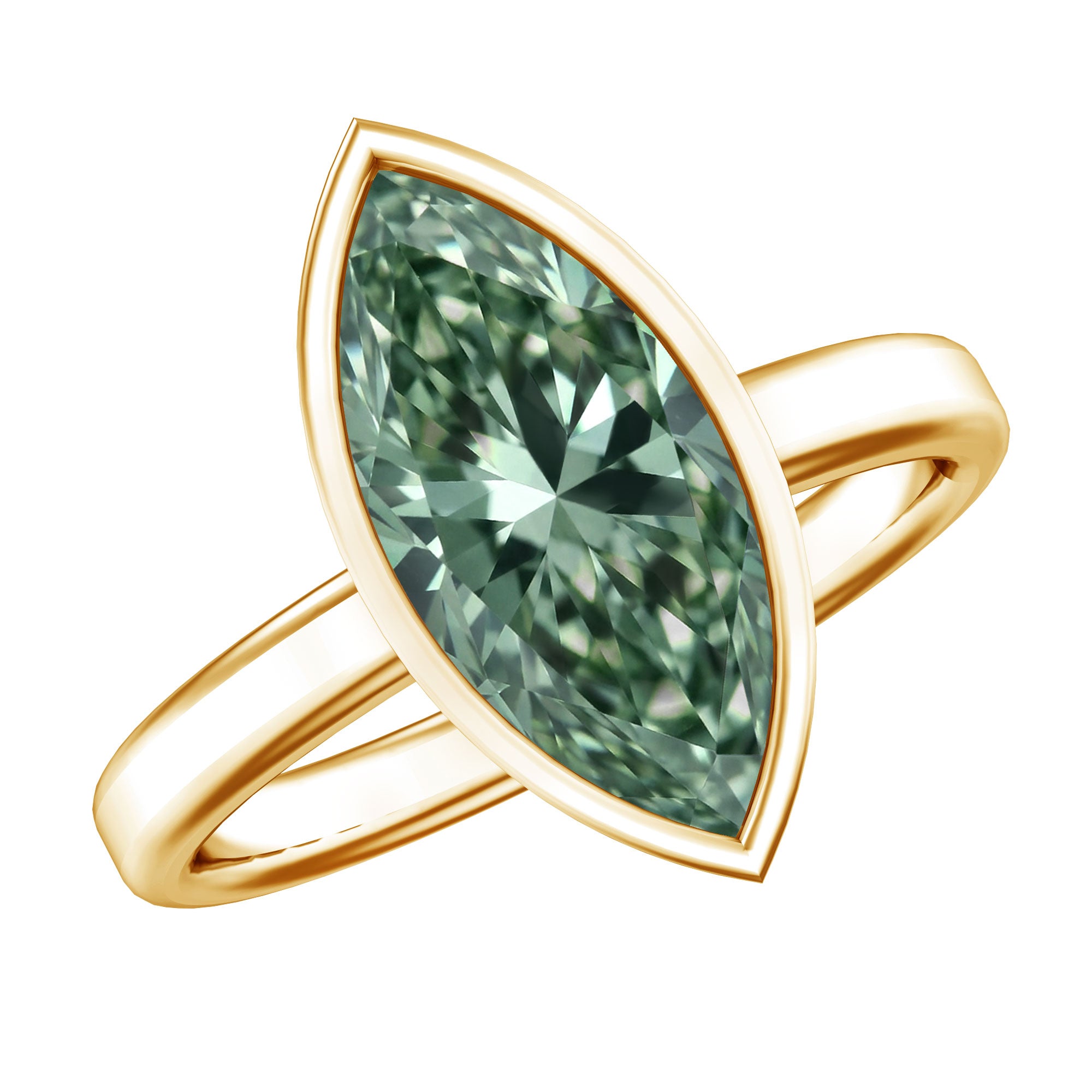Rosec Jewels-Bezel Set Lab Created Green Diamond Marquise Solitaire Engagement Ring 3 Carat IGI Certified