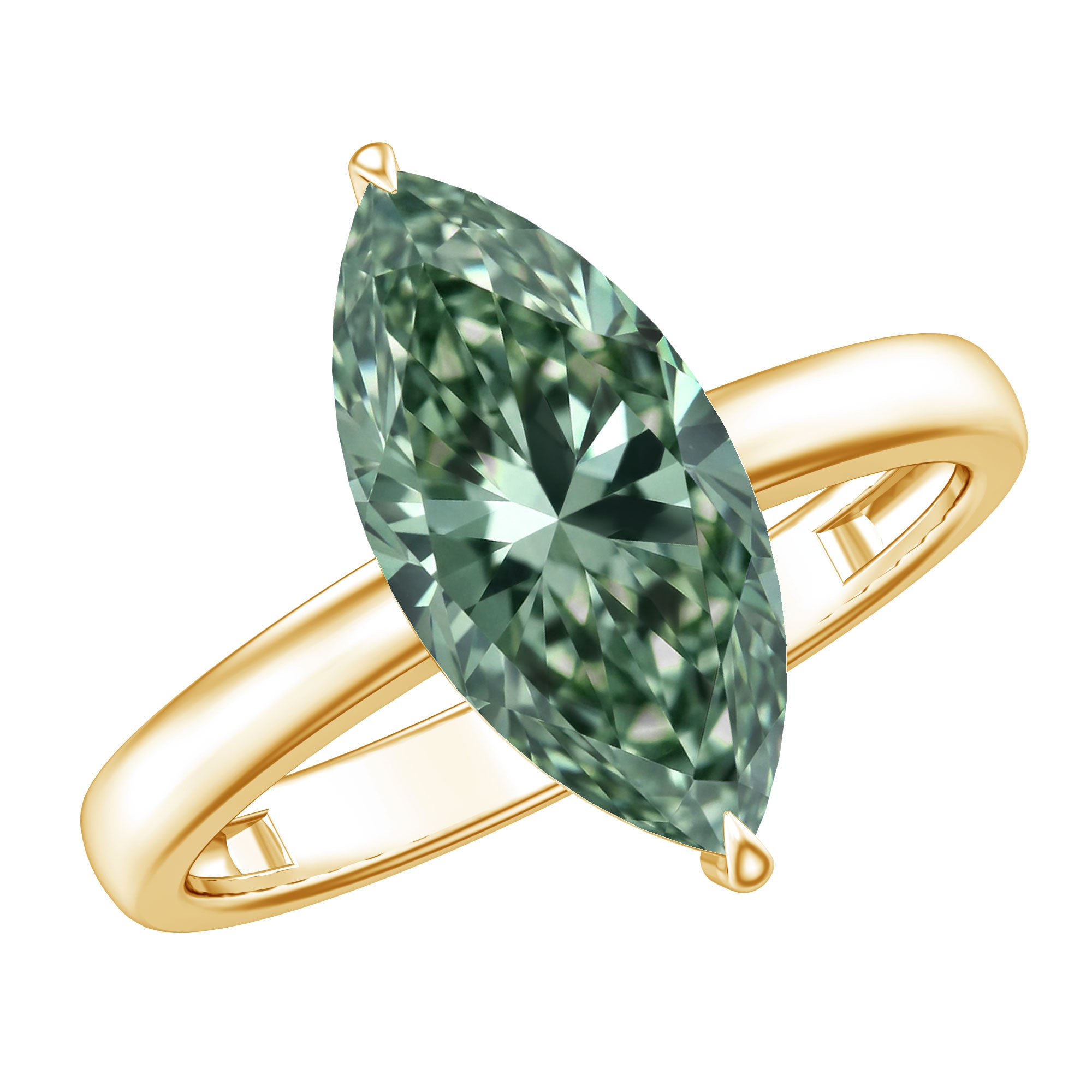 Rosec Jewels-3 Carat Marquise Cut Lab Grown Green Diamond Solitaire Engagement Ring IGI Certified