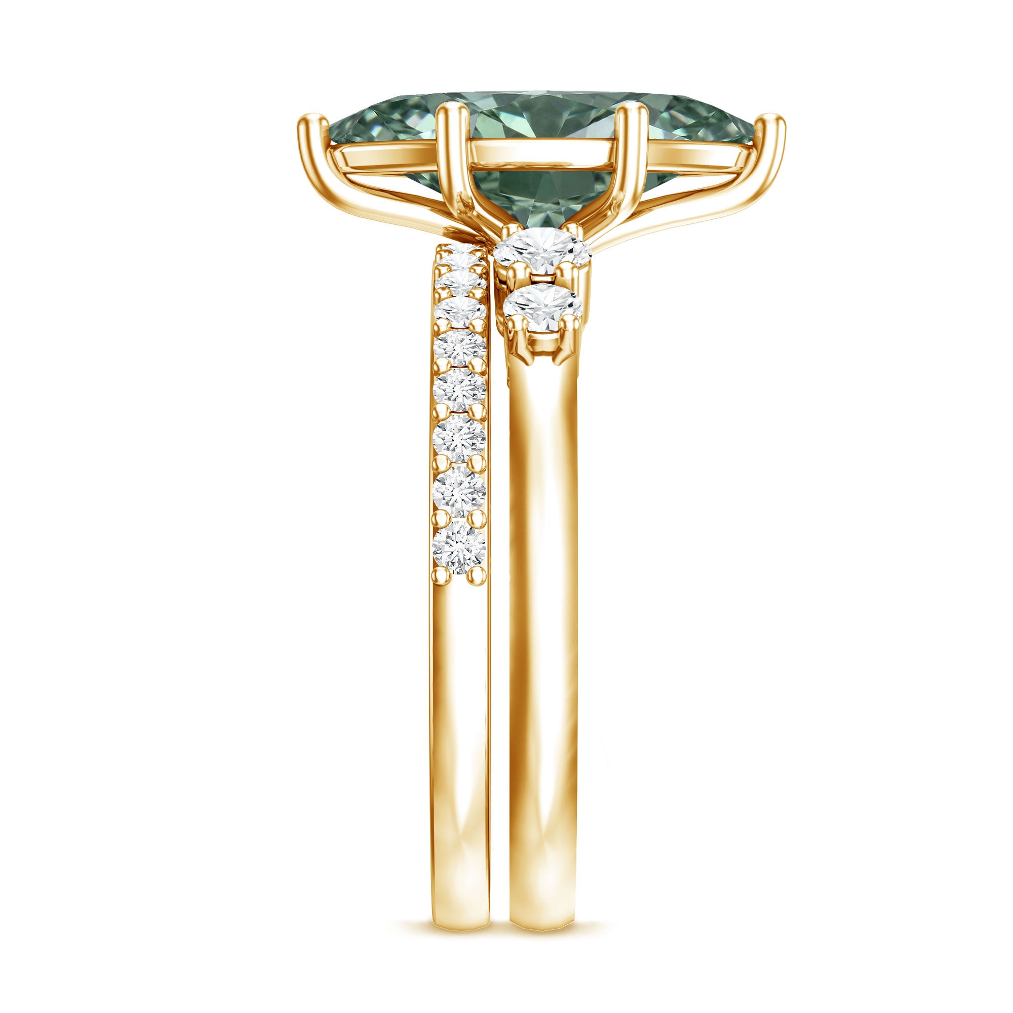 Rosec Jewels-IGI Certified 2 Carat Marquise Cut Lab Grown Green and White Diamond Bridal Ring Set