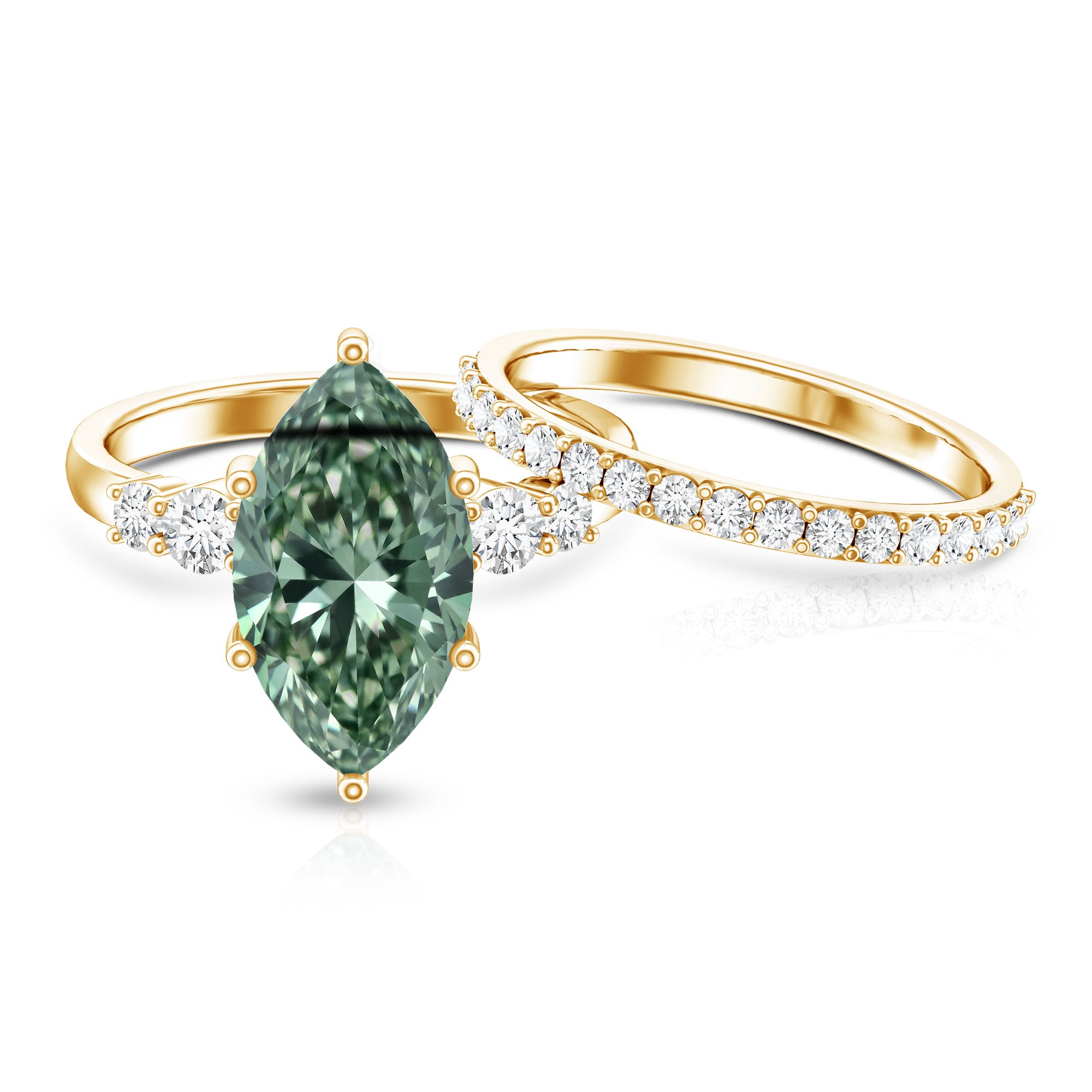 Rosec Jewels-Lab Grown 4 Carat Green Diamond Solitaire Wedding Ring Set with IGI Certified