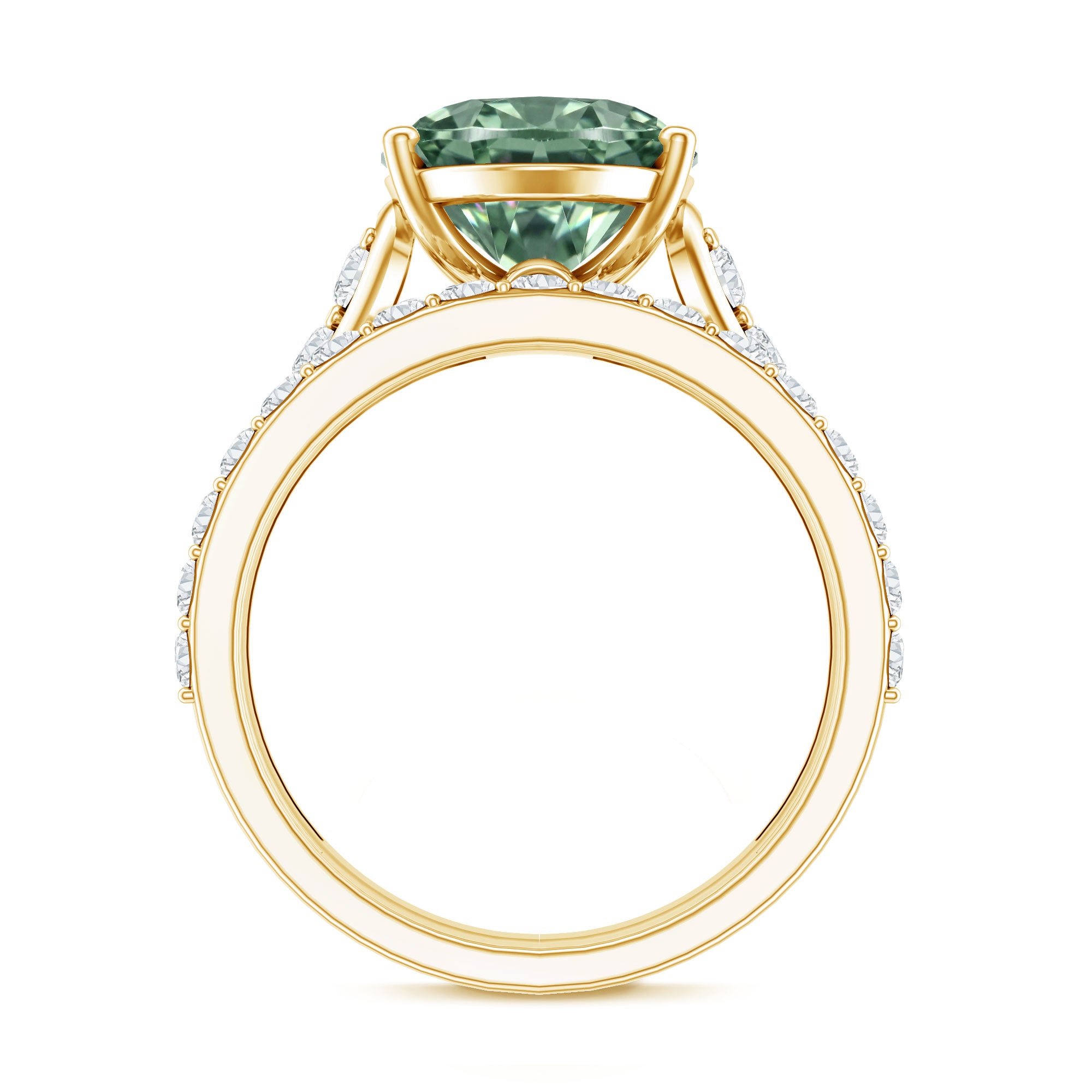 IGI Certified 5 Carat Lab Grown Diamond Oval Engagement Ring with Wedding Band Vivid Green - VS1 - Rosec Jewels