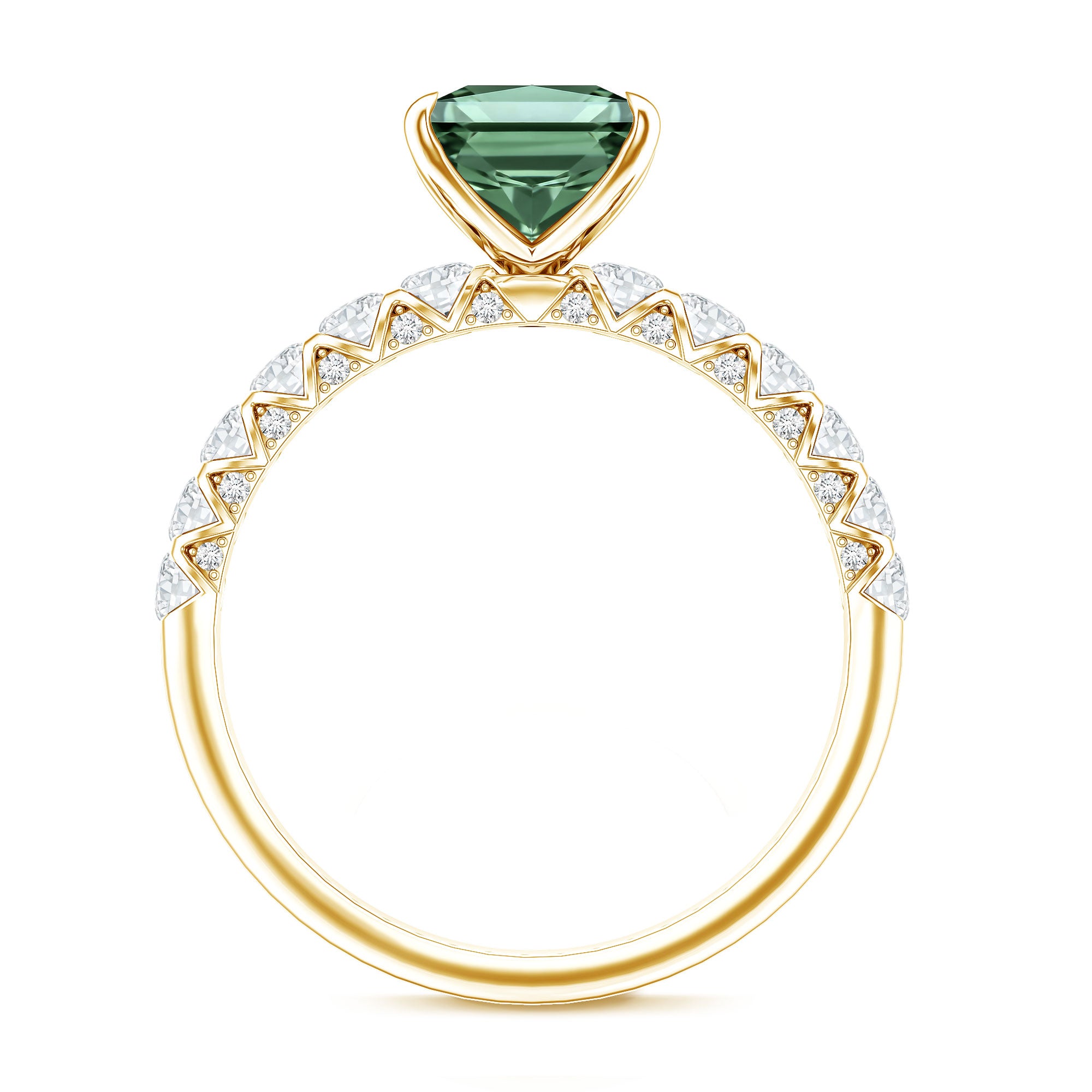 2 Carat Princess Cut Lab Grown Green Diamond Side Stone Engagement Ring with IGI Certificate Vivid Green - VS1 - Rosec Jewels