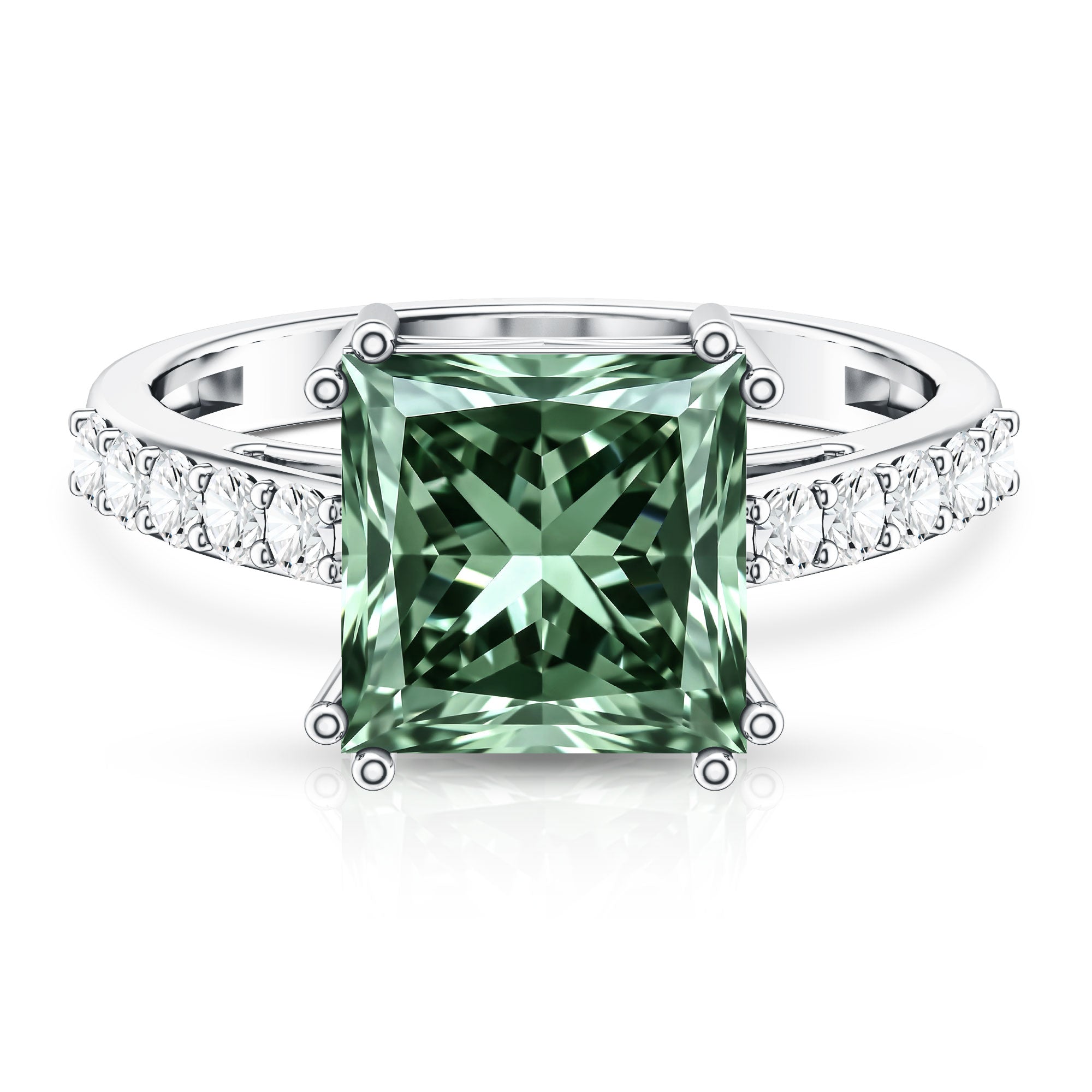 Rosec Jewels-5 Carat Princess Cut Lab Grown Green Diamond Big Engagement Ring with IGI Certificate