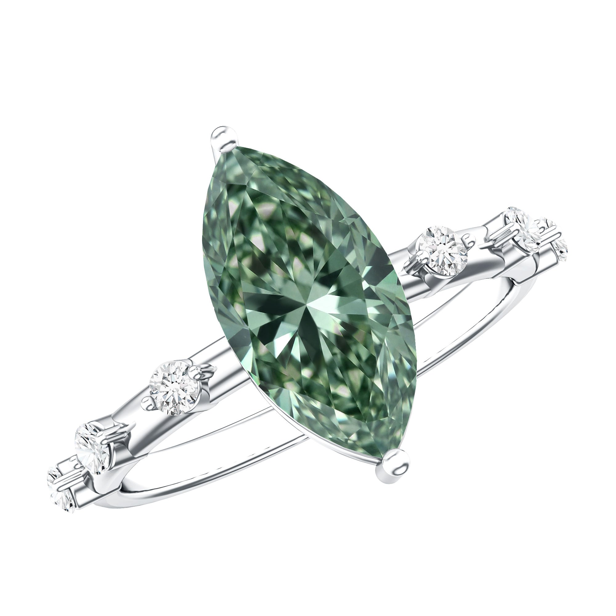 Rosec Jewels-Marquise Cut 2 Carat Lab Grown Green Diamond Solitaire Engagement Ring IGI Certified