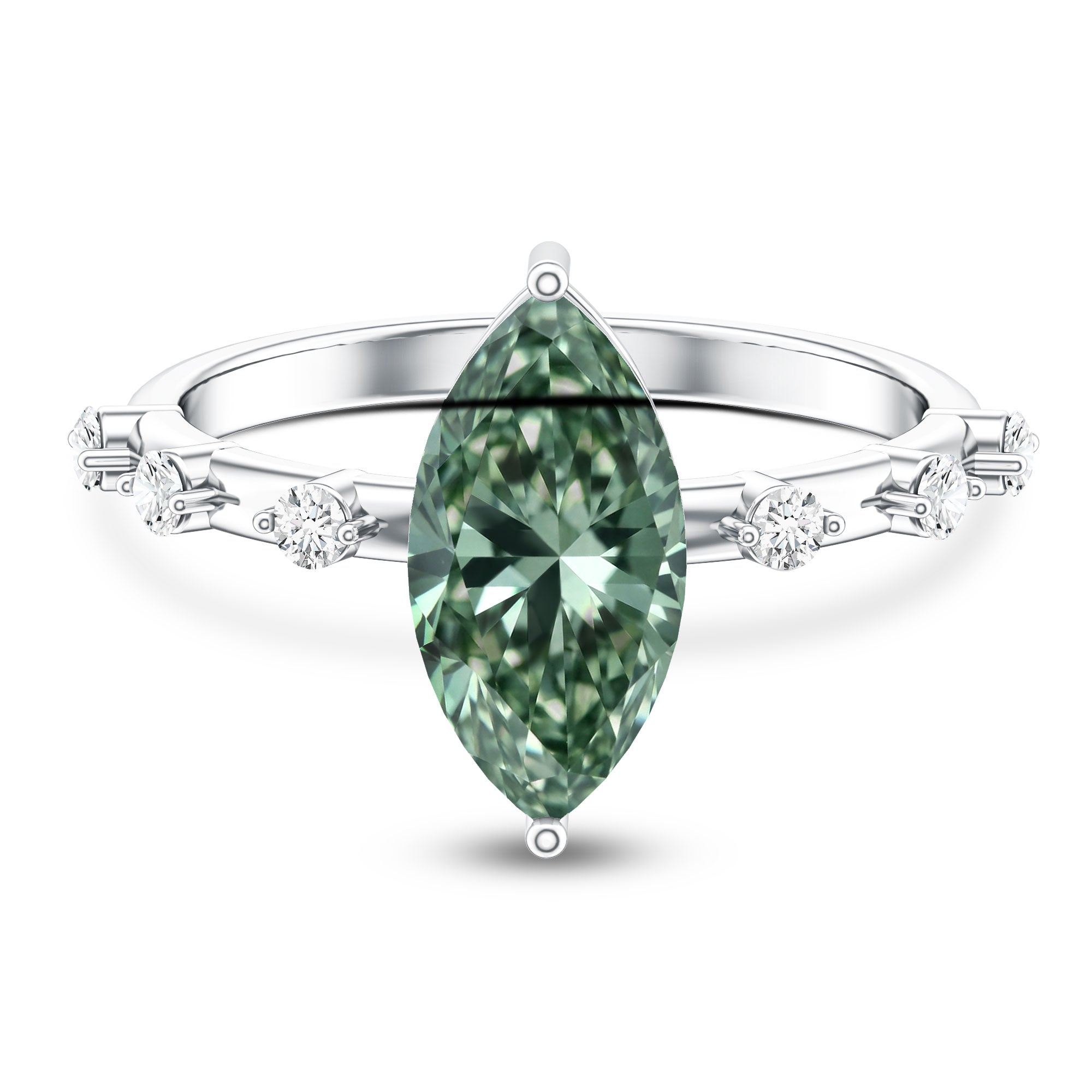 Rosec Jewels-Marquise Cut 2 Carat Lab Grown Green Diamond Solitaire Engagement Ring IGI Certified
