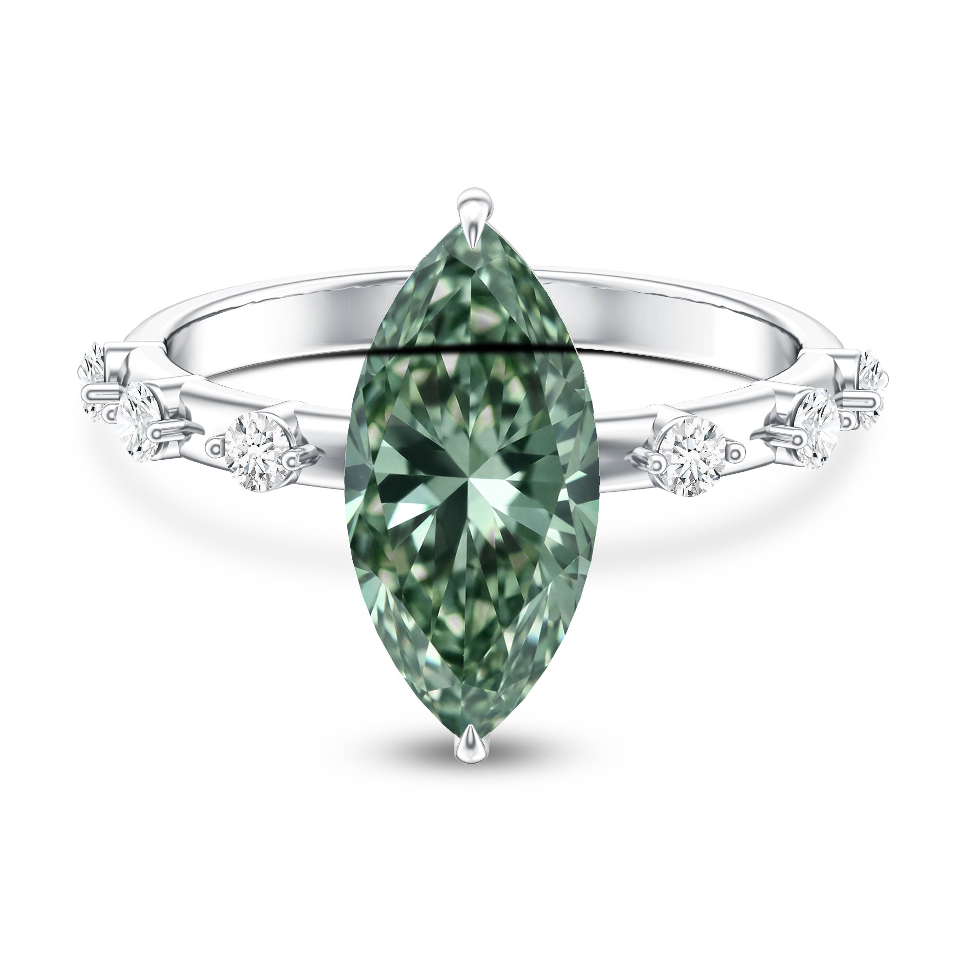Rosec Jewels-IGI Certified 3 Carat Marquise Lab Grown Green Diamond Engagement Ring with Spaced Accent