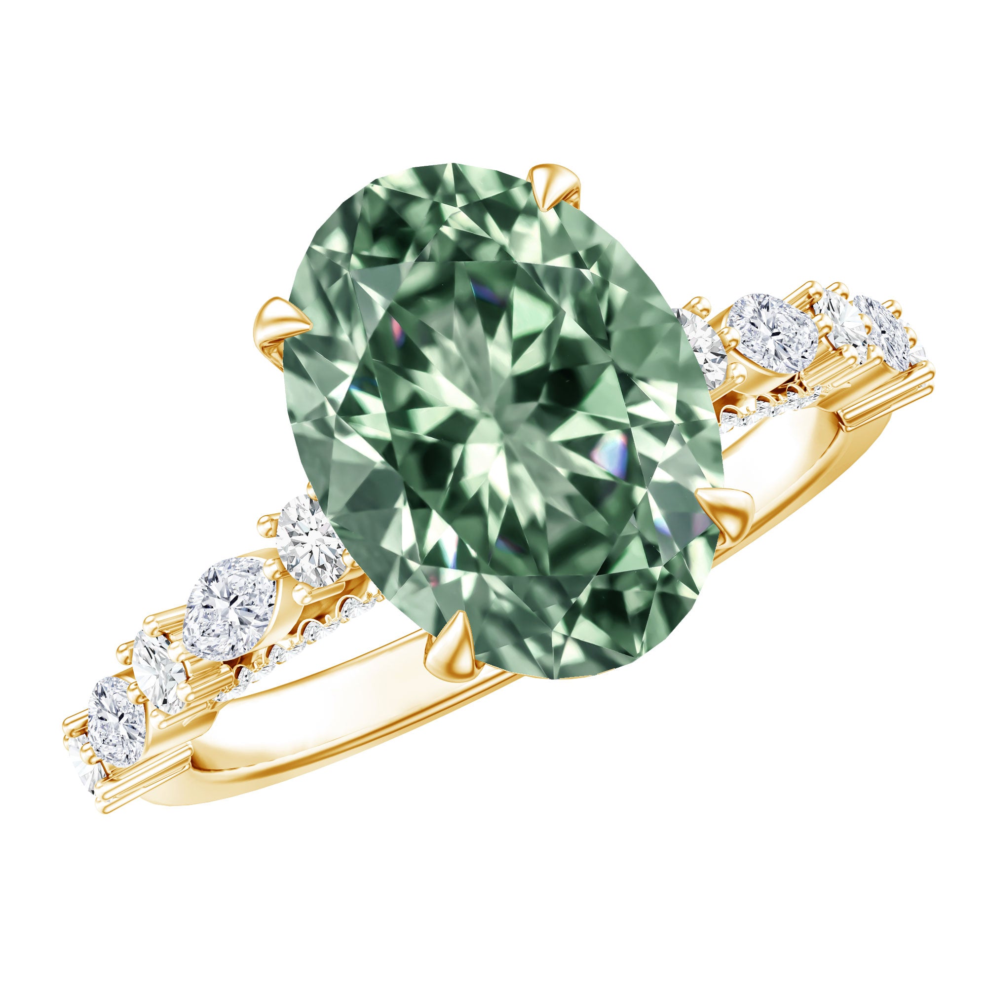3 Carat IGI Certified Lab Grown Green Diamond Side Stone Engagement Ring for Women Vivid Green - VS1 - Rosec Jewels
