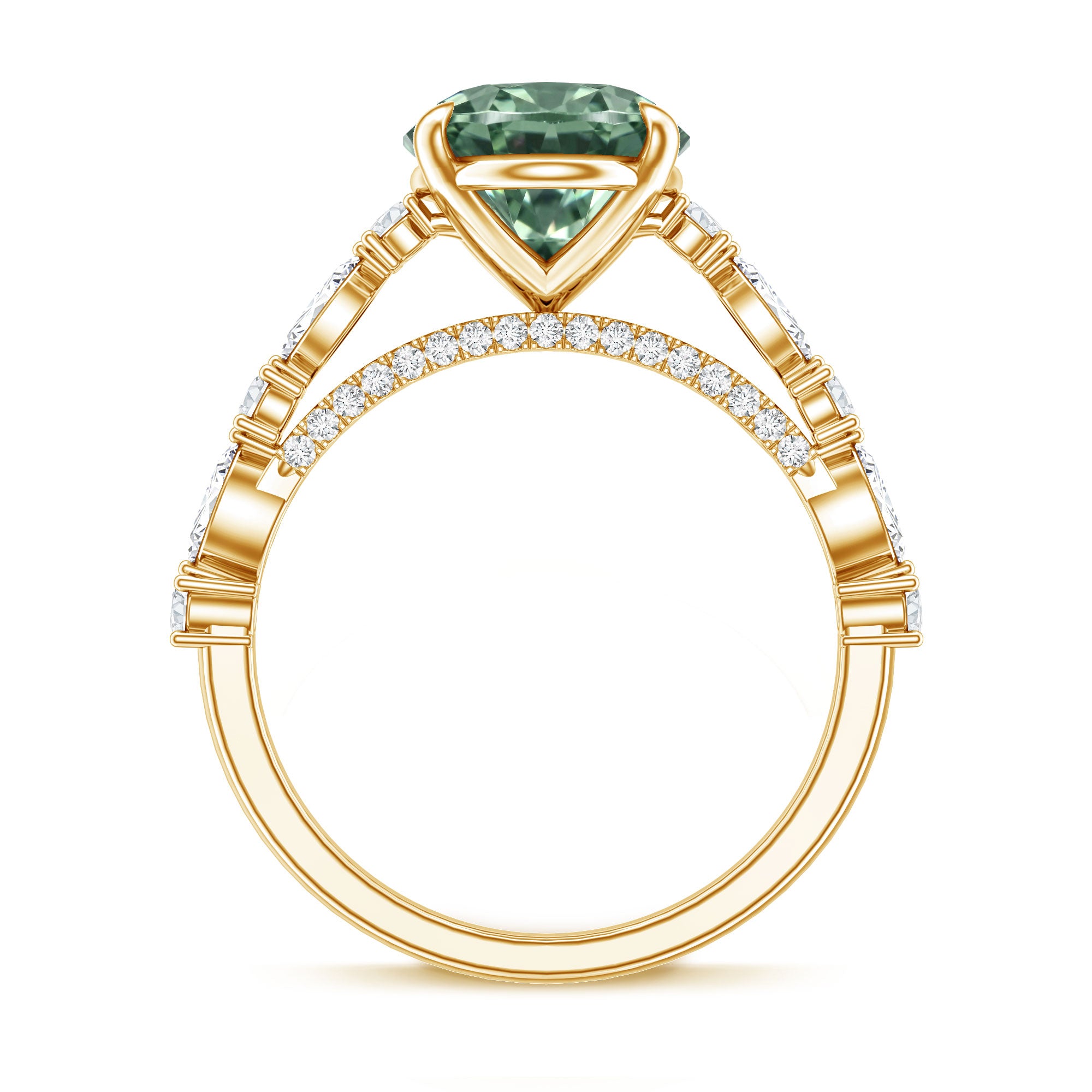 3 Carat IGI Certified Lab Grown Green Diamond Side Stone Engagement Ring for Women Vivid Green - VS1 - Rosec Jewels
