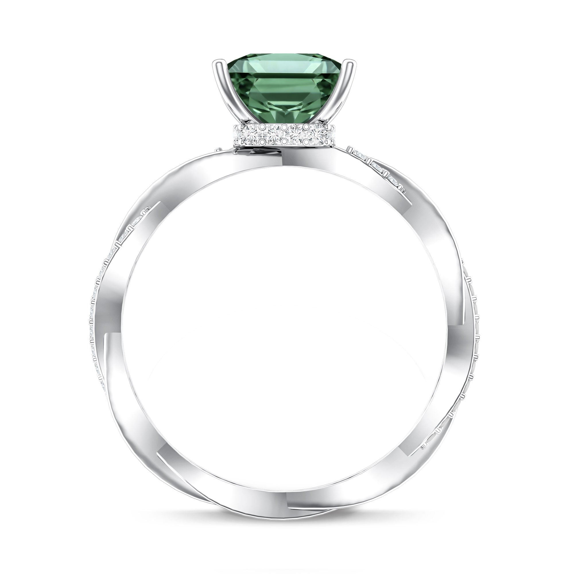 Rosec Jewels-IGI Certified 2 Carat Princess Cut Lab Green Diamond Braided Engagement Ring for Women