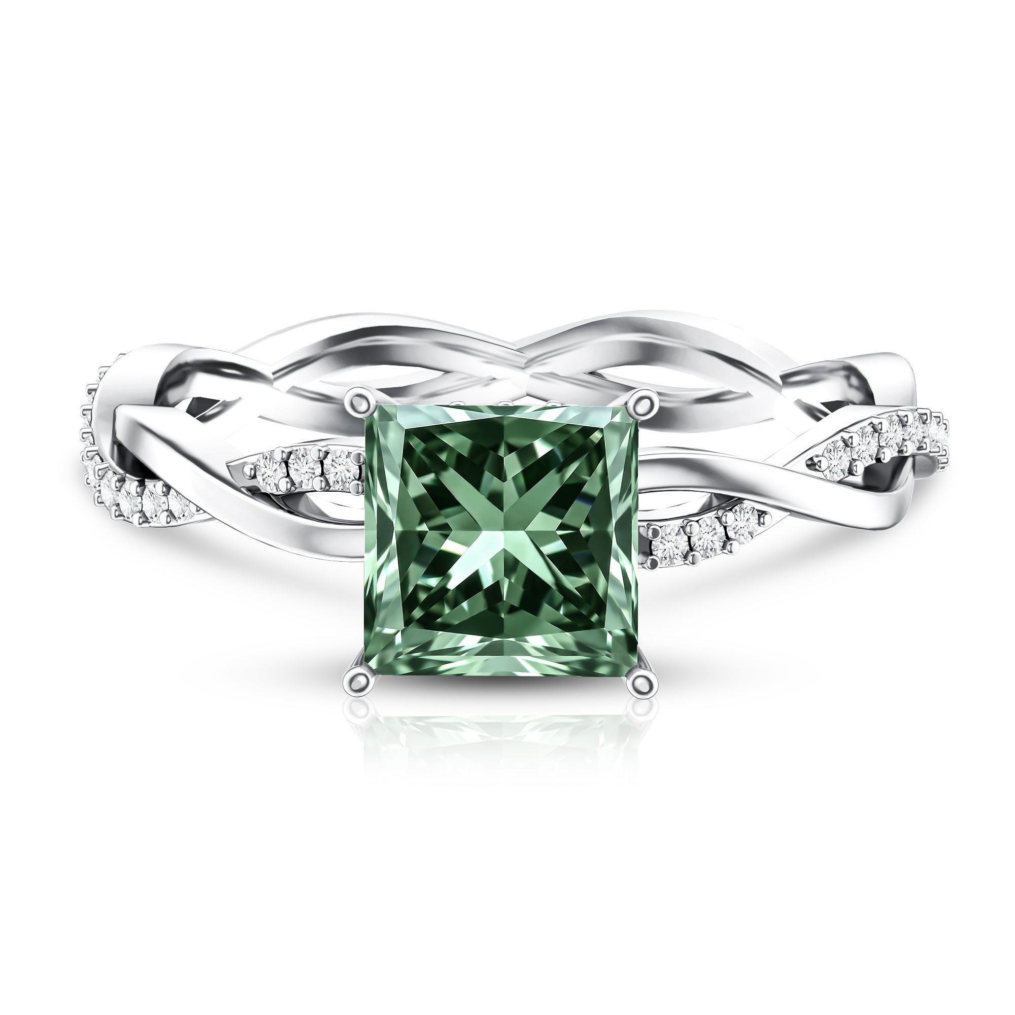 Rosec Jewels-IGI Certified 2 Carat Princess Cut Lab Green Diamond Braided Engagement Ring for Women