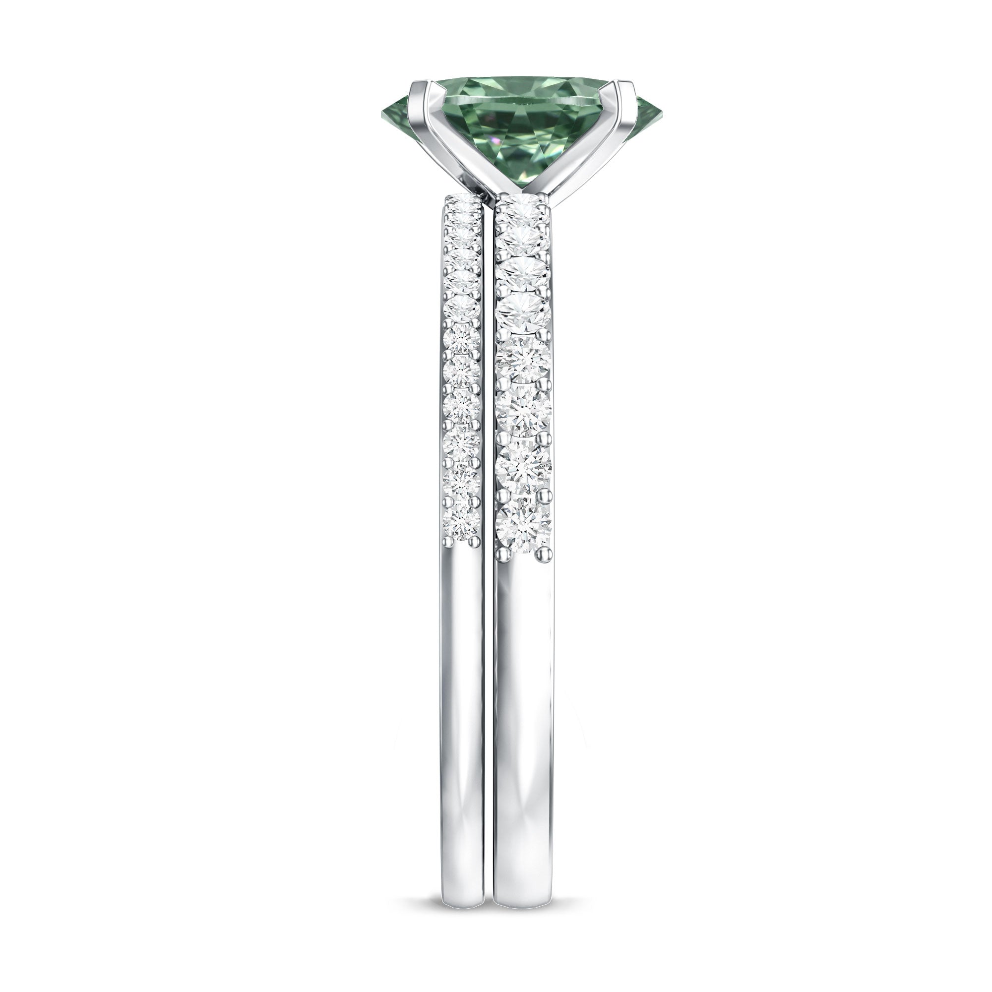 IGI Certified 1 Carat Lab Created Green Diamond Oval Engagement Ring Set Vivid Green - VS1 - Rosec Jewels