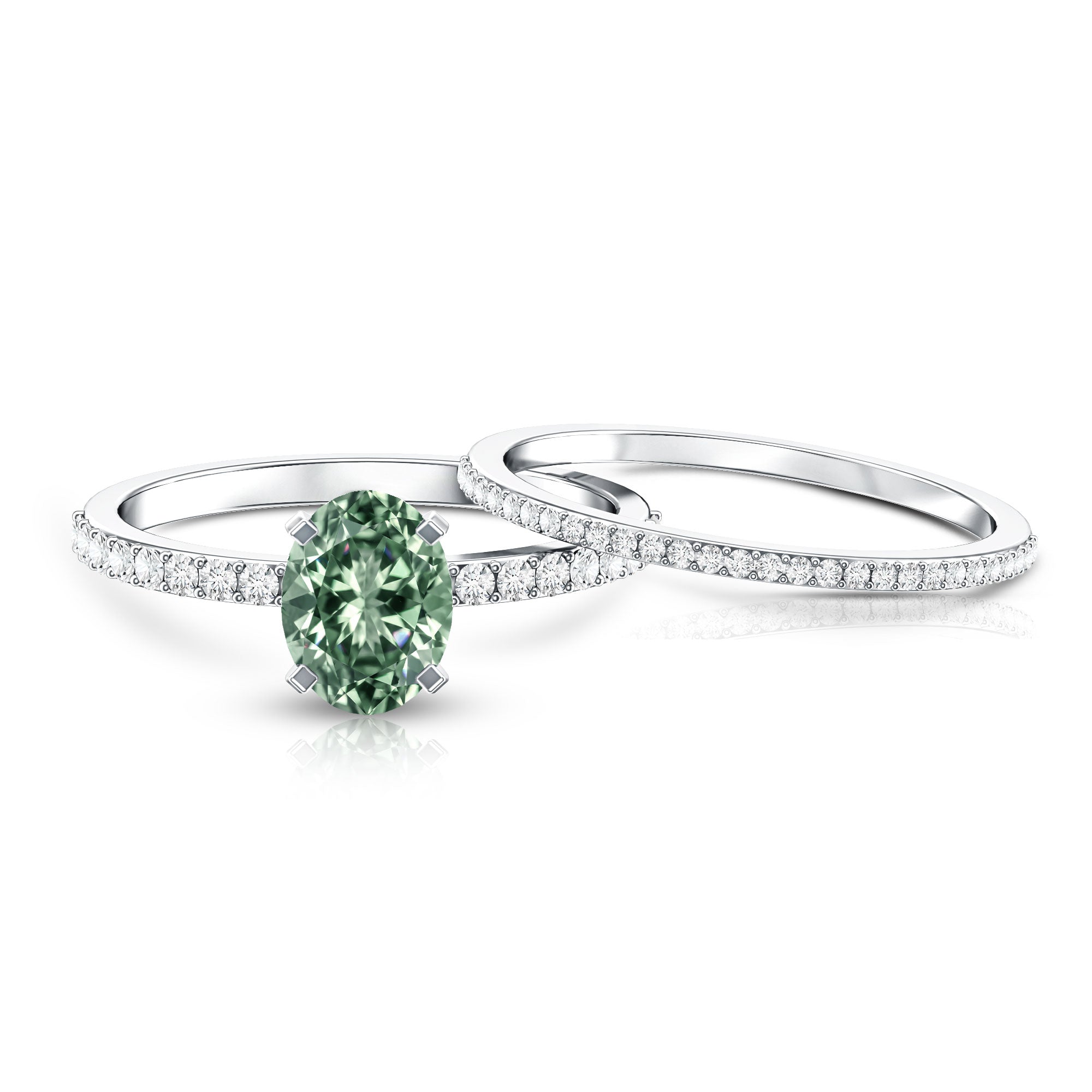 IGI Certified 1 Carat Lab Created Green Diamond Oval Engagement Ring Set Vivid Green - VS1 - Rosec Jewels