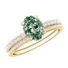 IGI Certified 1 Carat Lab Created Green Diamond Oval Engagement Ring Set Vivid Green - VS1 - Rosec Jewels