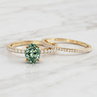 IGI Certified 1 Carat Lab Created Green Diamond Oval Engagement Ring Set Vivid Green - VS1 - Rosec Jewels