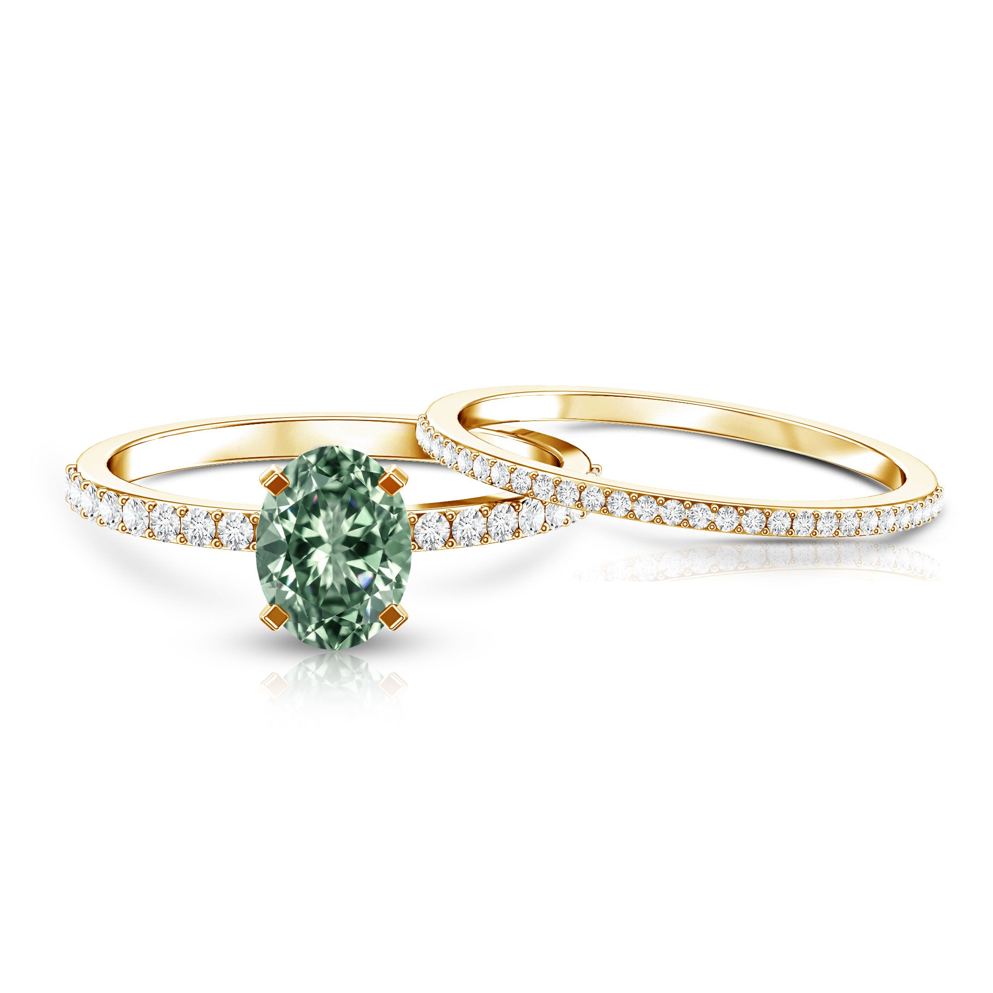 IGI Certified 1 Carat Lab Created Green Diamond Oval Engagement Ring Set Vivid Green - VS1 - Rosec Jewels
