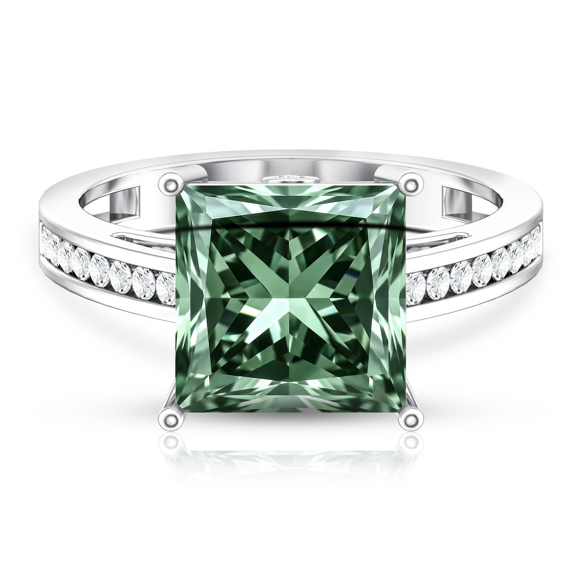 Rosec Jewels-Princess Cut Lab Grown Green Diamond 5 Carat Engagement Ring IGI Certified