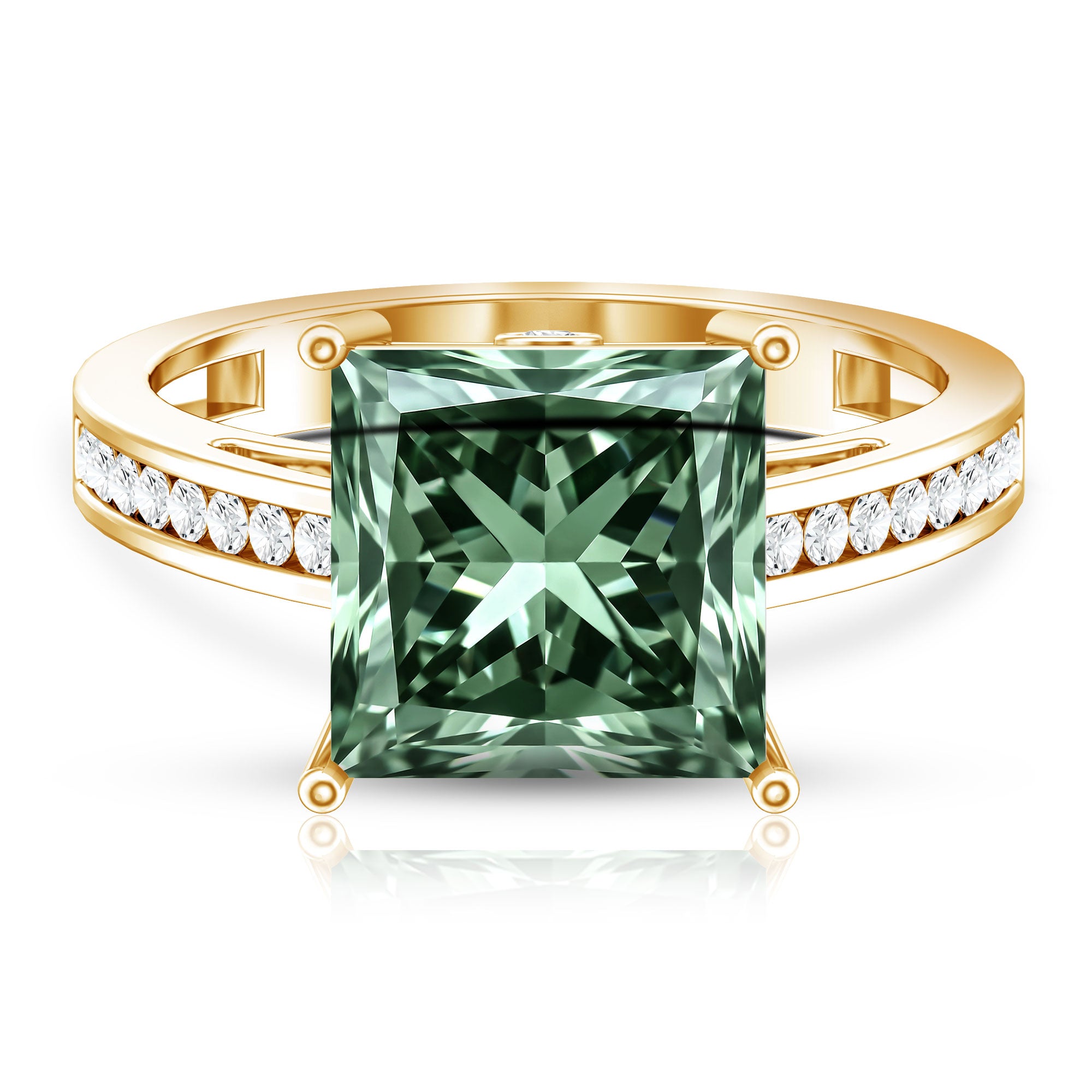 Rosec Jewels-Princess Cut Lab Grown Green Diamond 5 Carat Engagement Ring IGI Certified