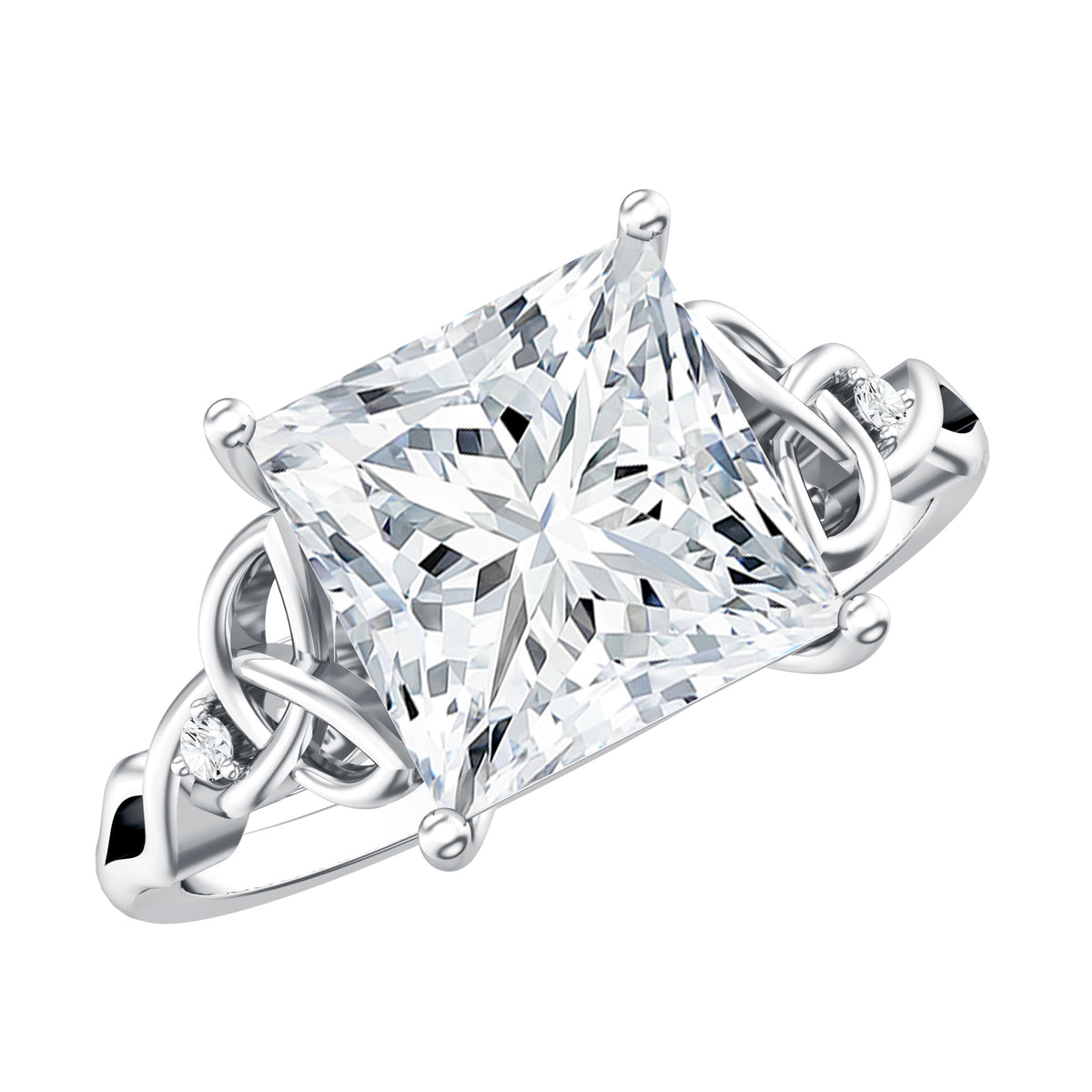 Rosec Jewels-4 Carat Princess Cut Lab Grown Diamond Celtic Engagement Ring with IGI Certificate
