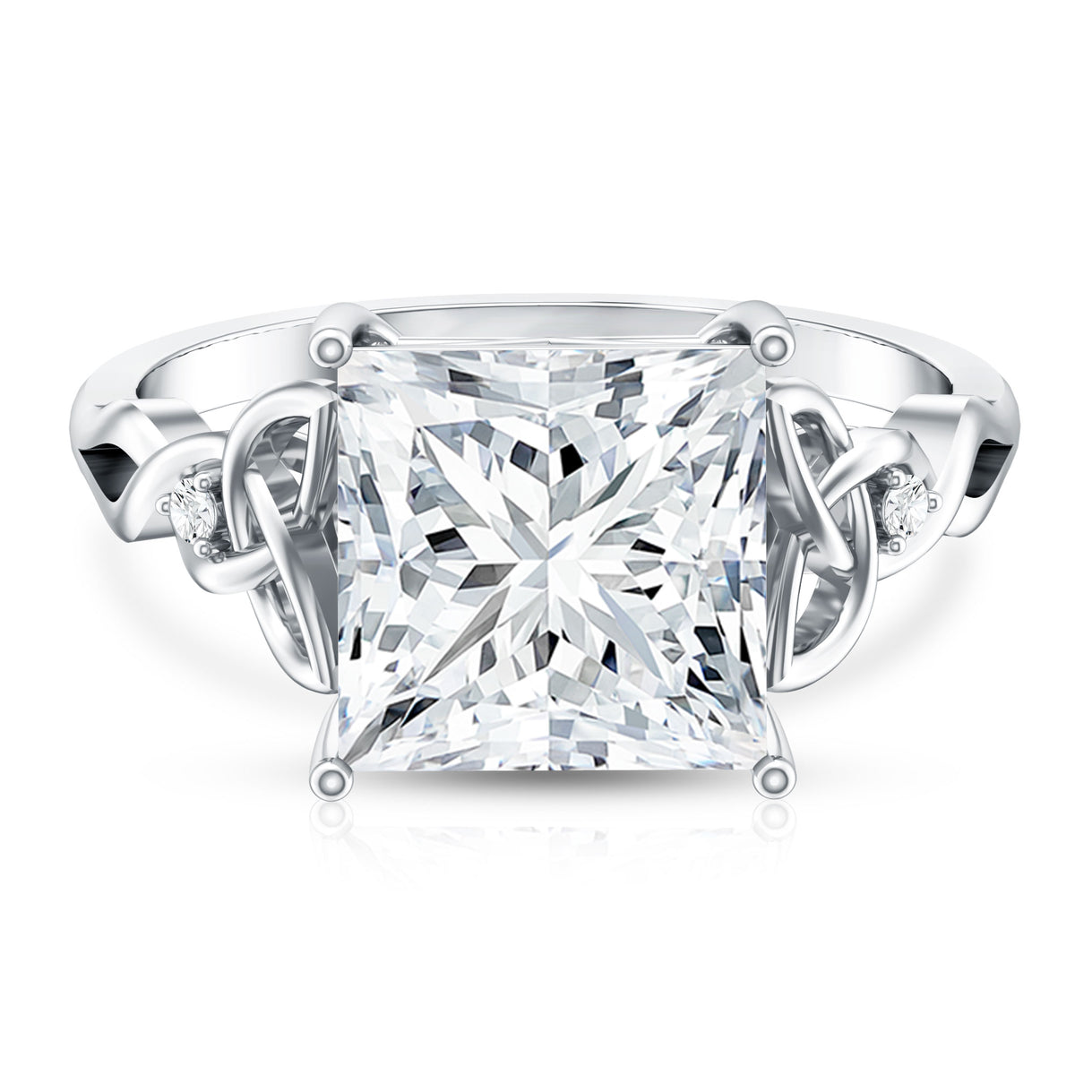 Rosec Jewels-4 Carat Princess Cut Lab Grown Diamond Celtic Engagement Ring with IGI Certificate