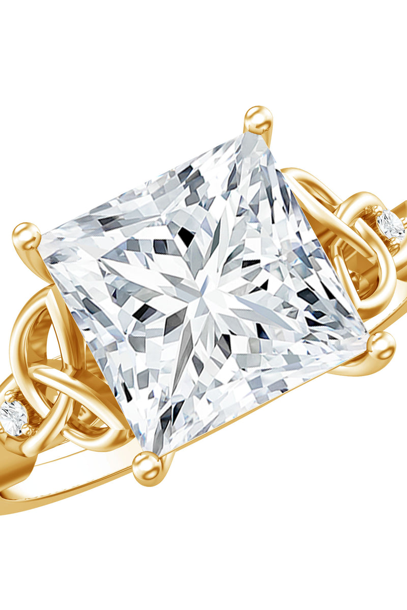 Rosec Jewels 4 Carat Princess Cut Lab Grown Diamond Celtic Engagement Ring with IGI Certificate