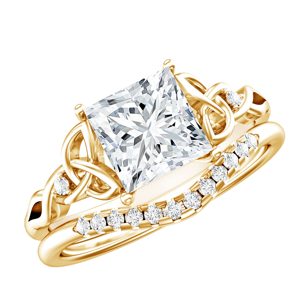 Rosec Jewels-IGI Graded 2 Carat Princess Cut Lab Diamond Celtic Engagement Ring with Ring Guard