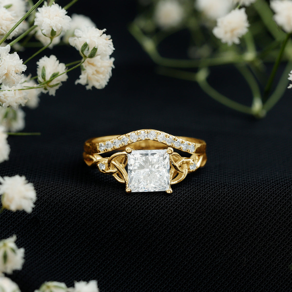 Rosec Jewels-IGI Graded 2 Carat Princess Cut Lab Diamond Celtic Engagement Ring with Ring Guard