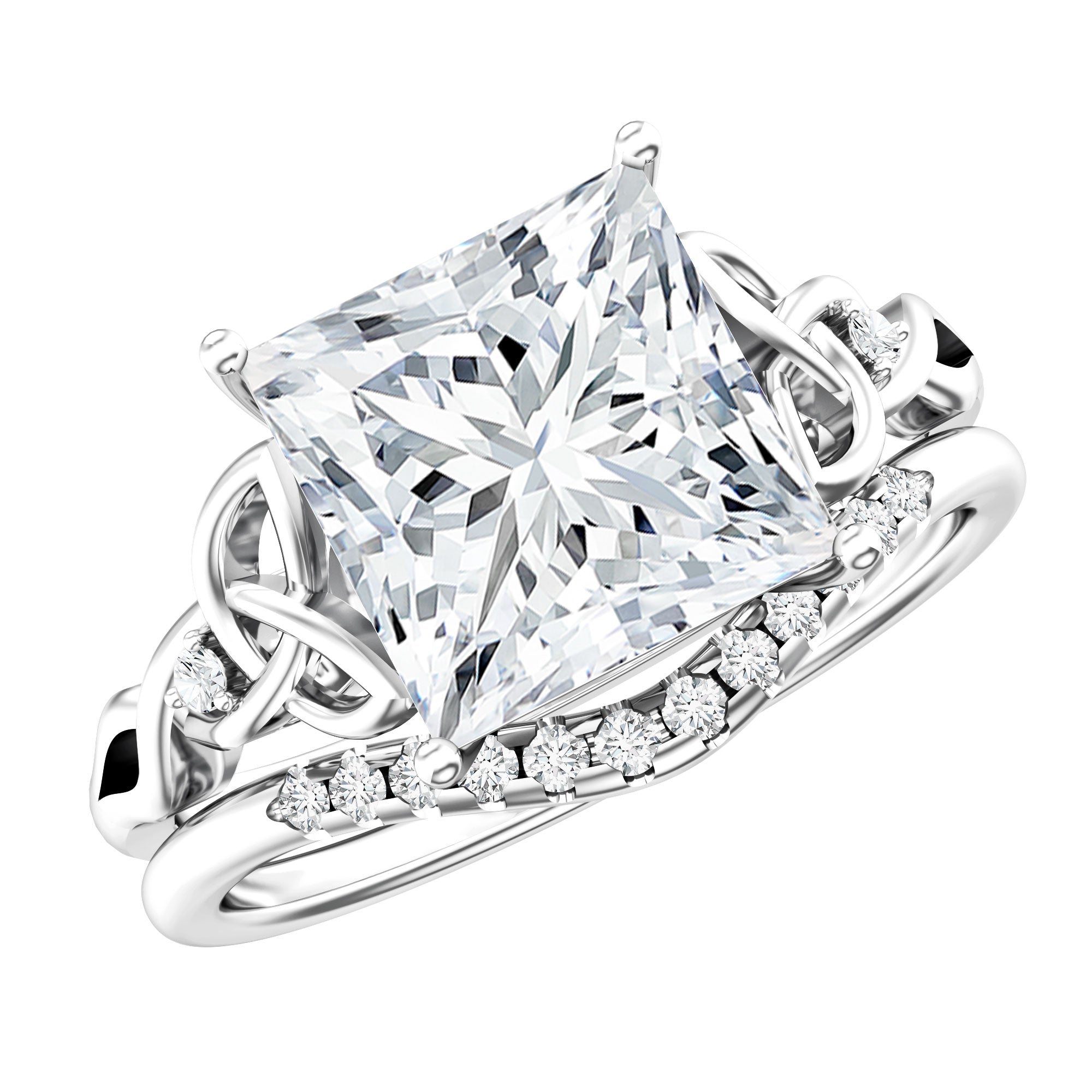 IGI Certified Princess Cut 4 Carat Lab Grown Diamond Celtic Engagement Ring with Enhancer Lab - ( E-VS1 ) - Rosec Jewels