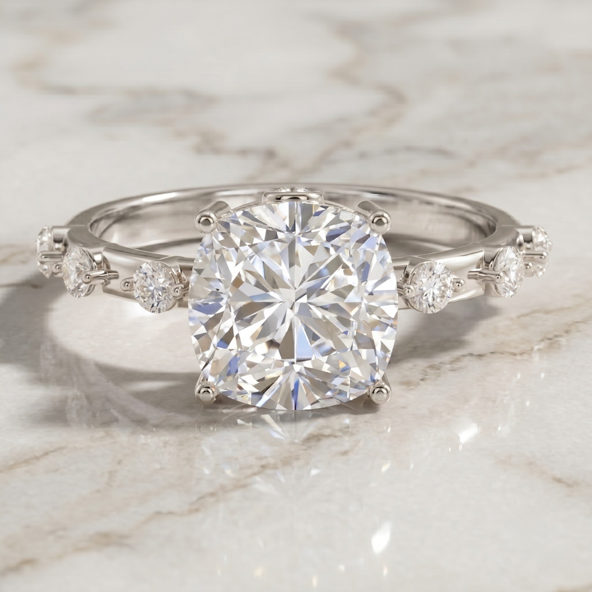 Lab Grown 4 Carat Diamond Cushion Cut Engagement Ring with IGI Certificate Lab - ( E-VS1 ) - Rosec Jewels