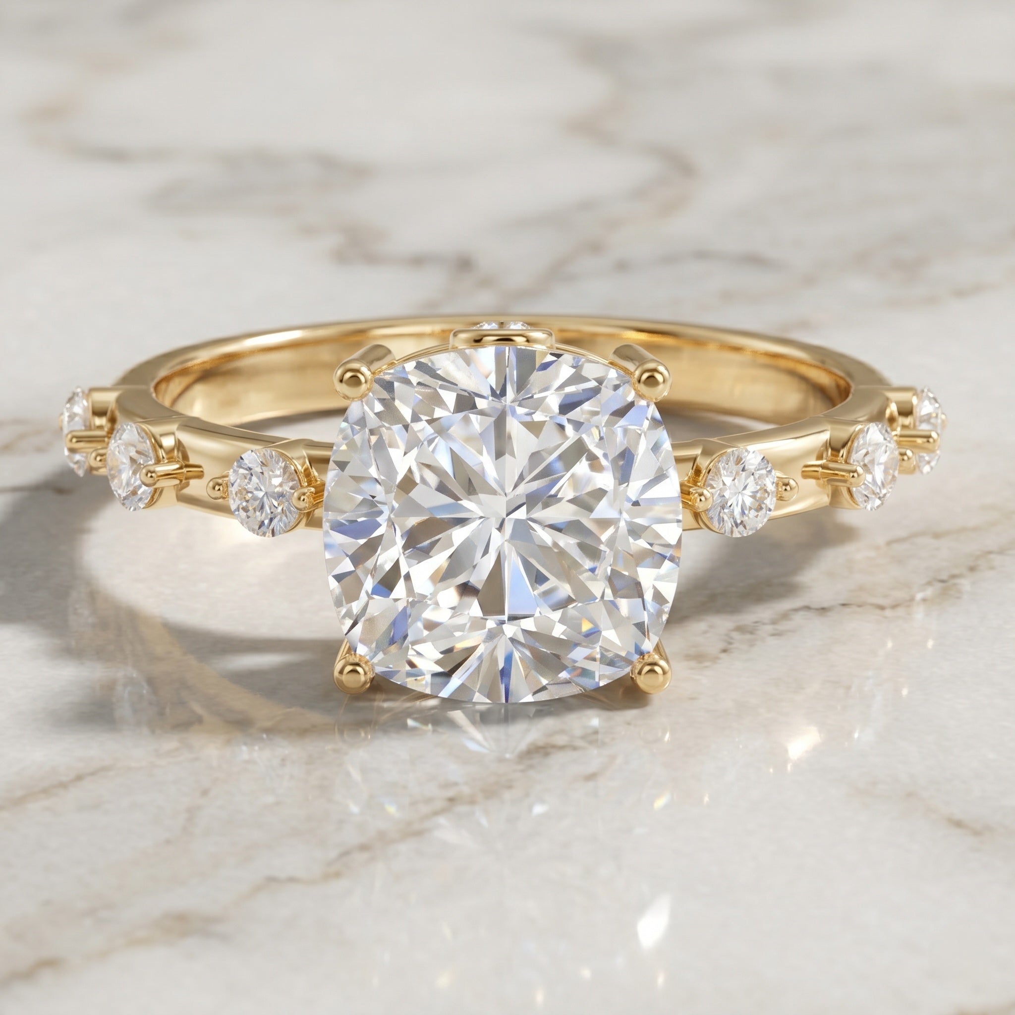 Lab Grown 4 Carat Diamond Cushion Cut Engagement Ring with IGI Certificate Lab - ( E-VS1 ) - Rosec Jewels