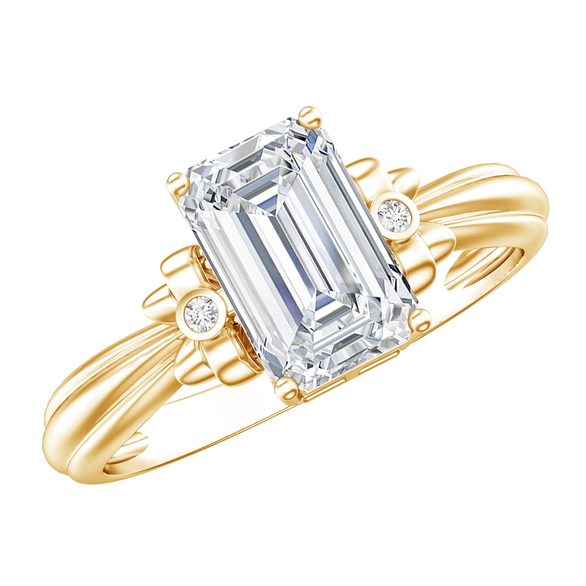 IGI Certified 2 Carat Lab Grown Diamond Emerald Cut Solitaire Engagement Ring with Bow Lab - ( E-VS1 ) - Rosec Jewels