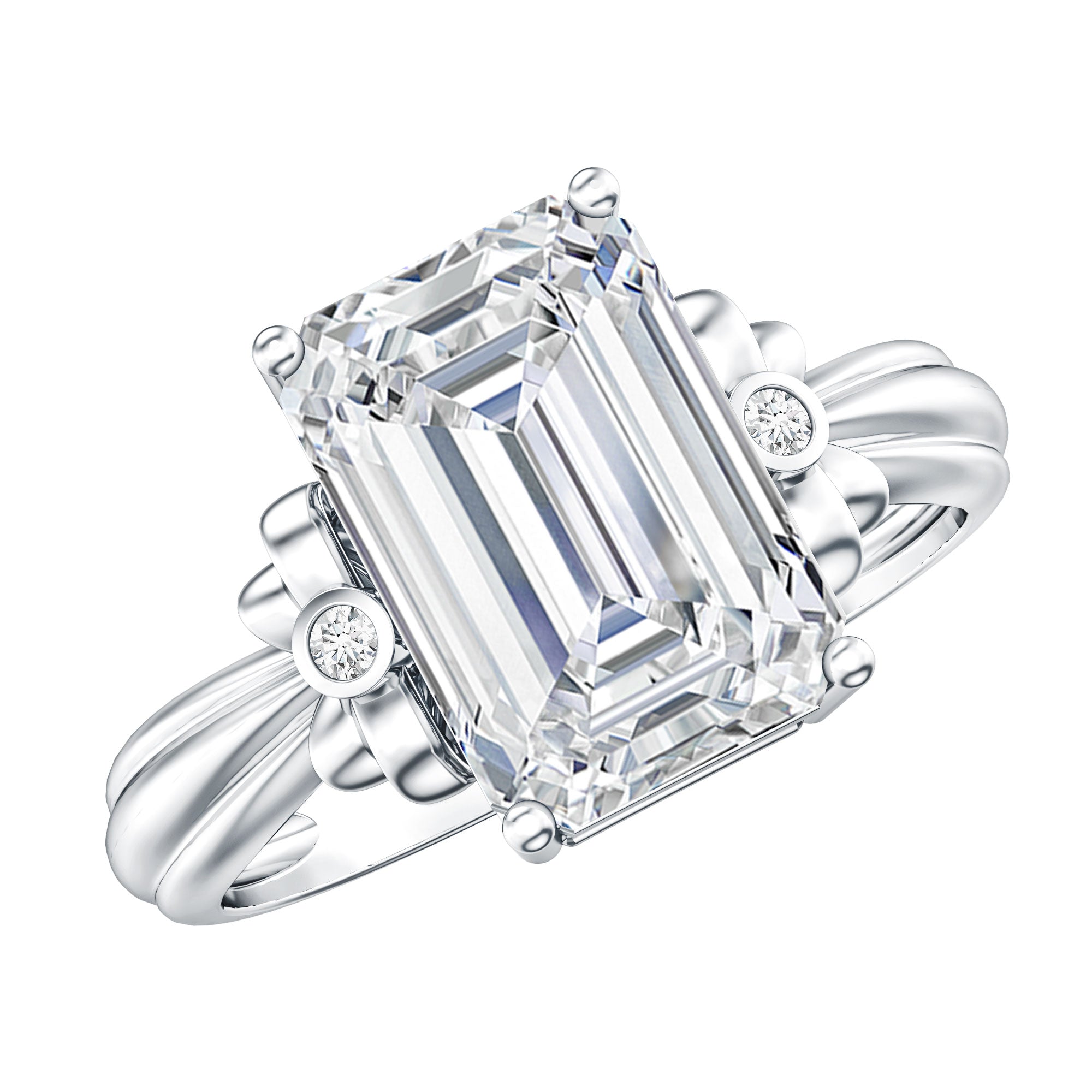 Rosec Jewels-IGI Certified 4 Carat Emerald Cut Lab Grown Diamond Solitaire Engagement Ring with Bow